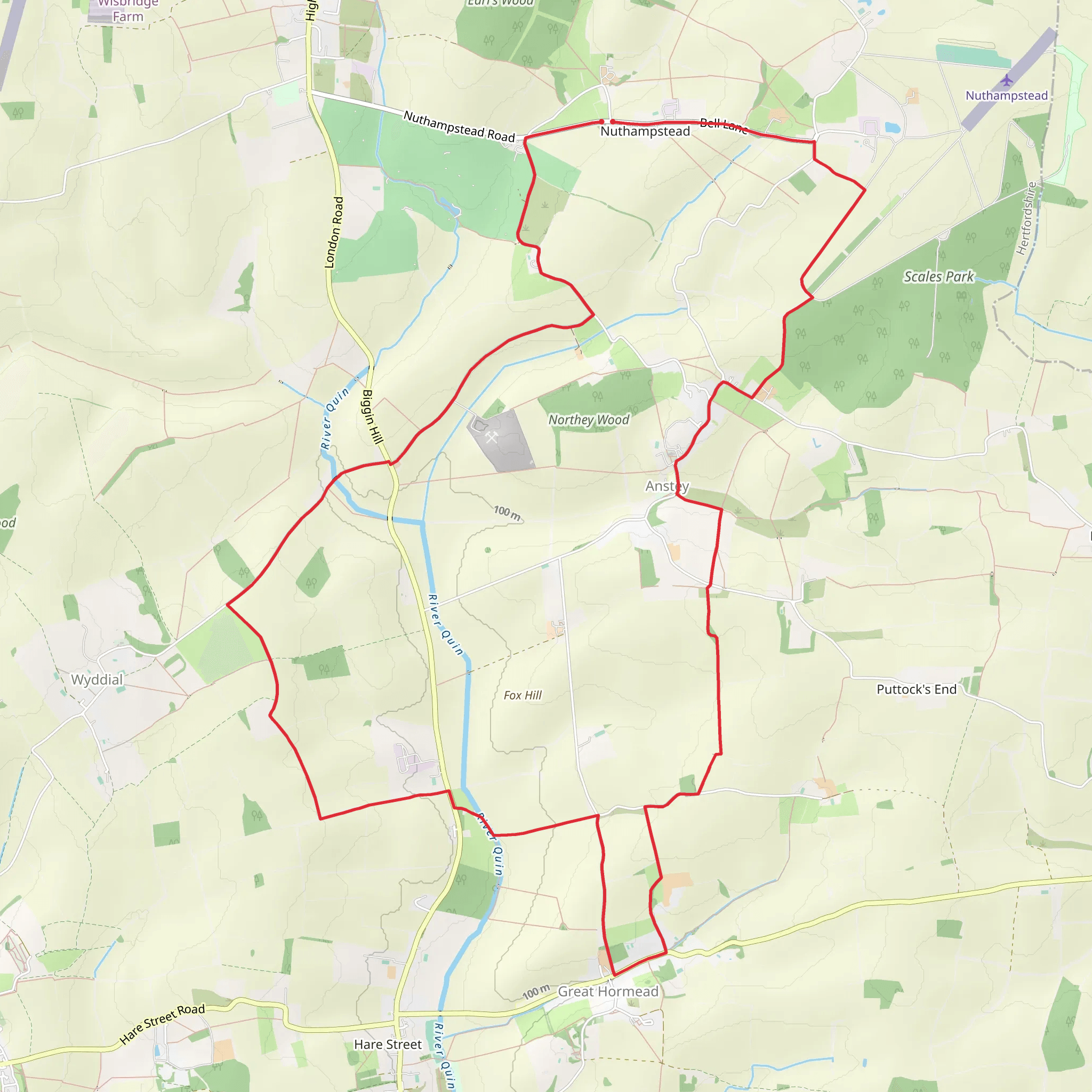 Hertfordshire Way from Nuthampstead to Great Hormead mobile static map