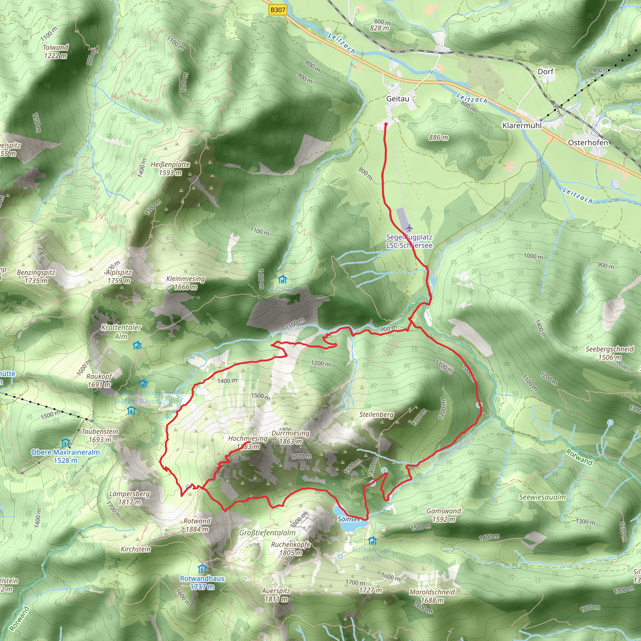 Kleintiefentalalm, Hochmiesing and Soinsee Loop mobile static map