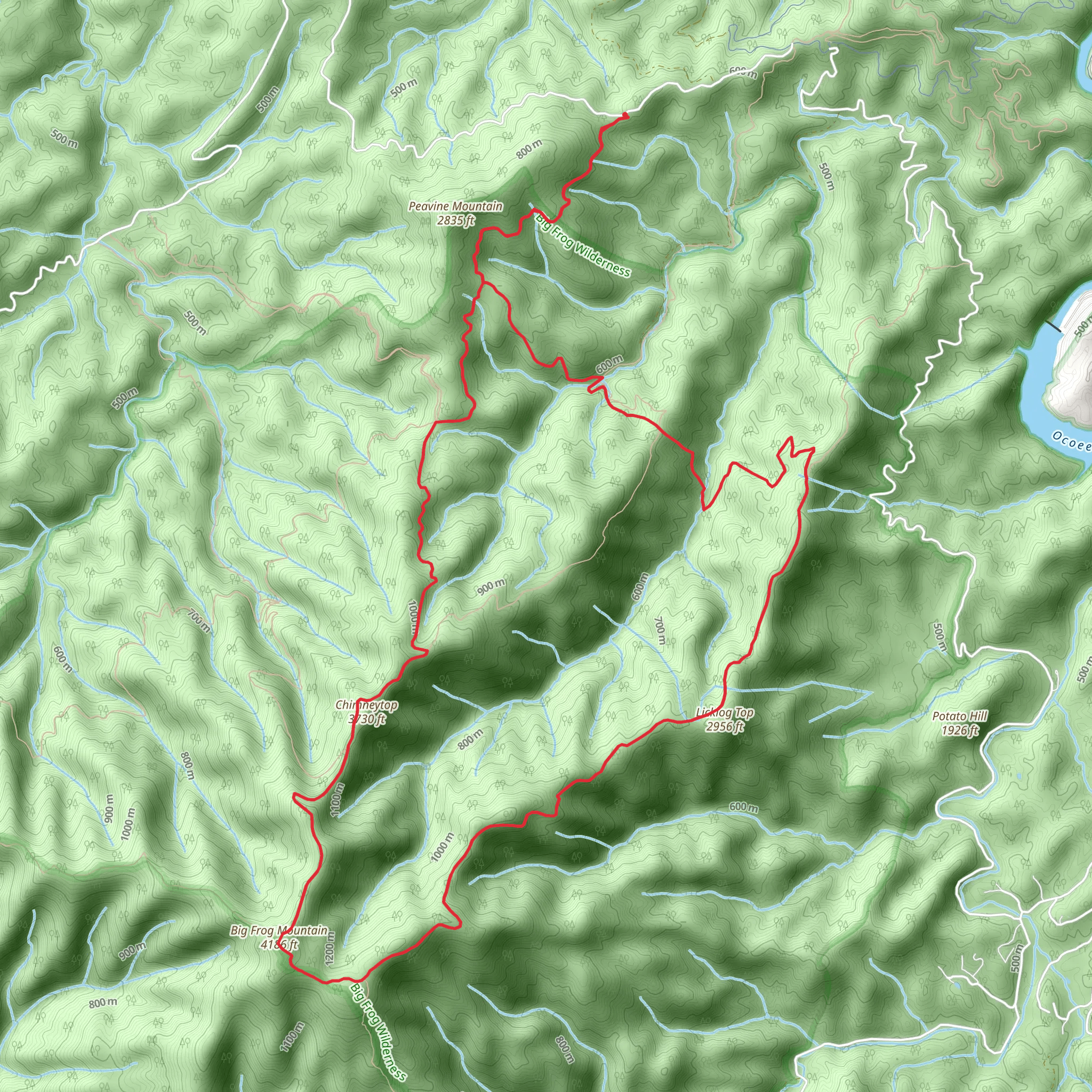 Chimneytop, Big Frog Mountain and Licklog Top Loop via Big Frog mobile static map