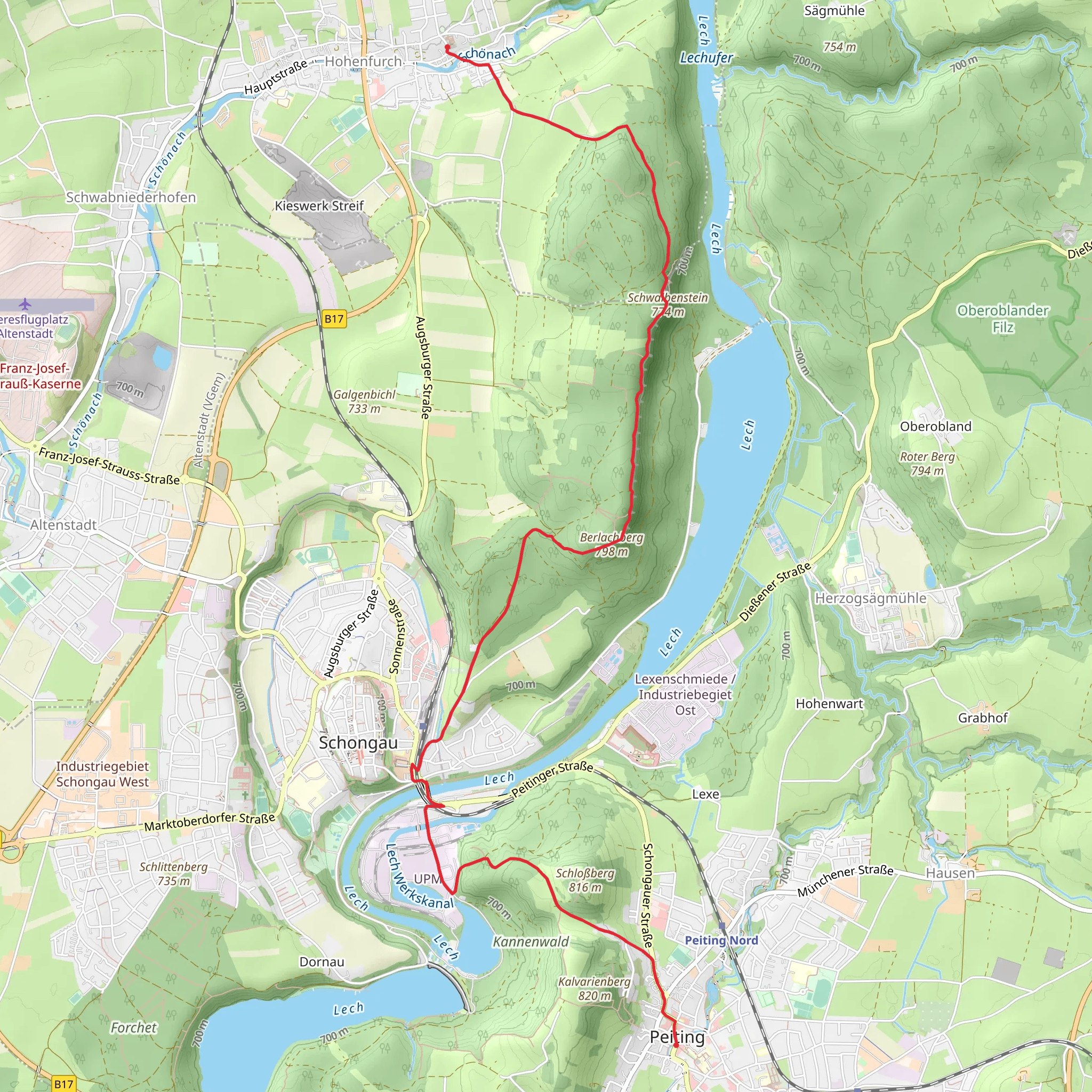 Hohenfurch to Peiting via Schwalbenstein mobile static map