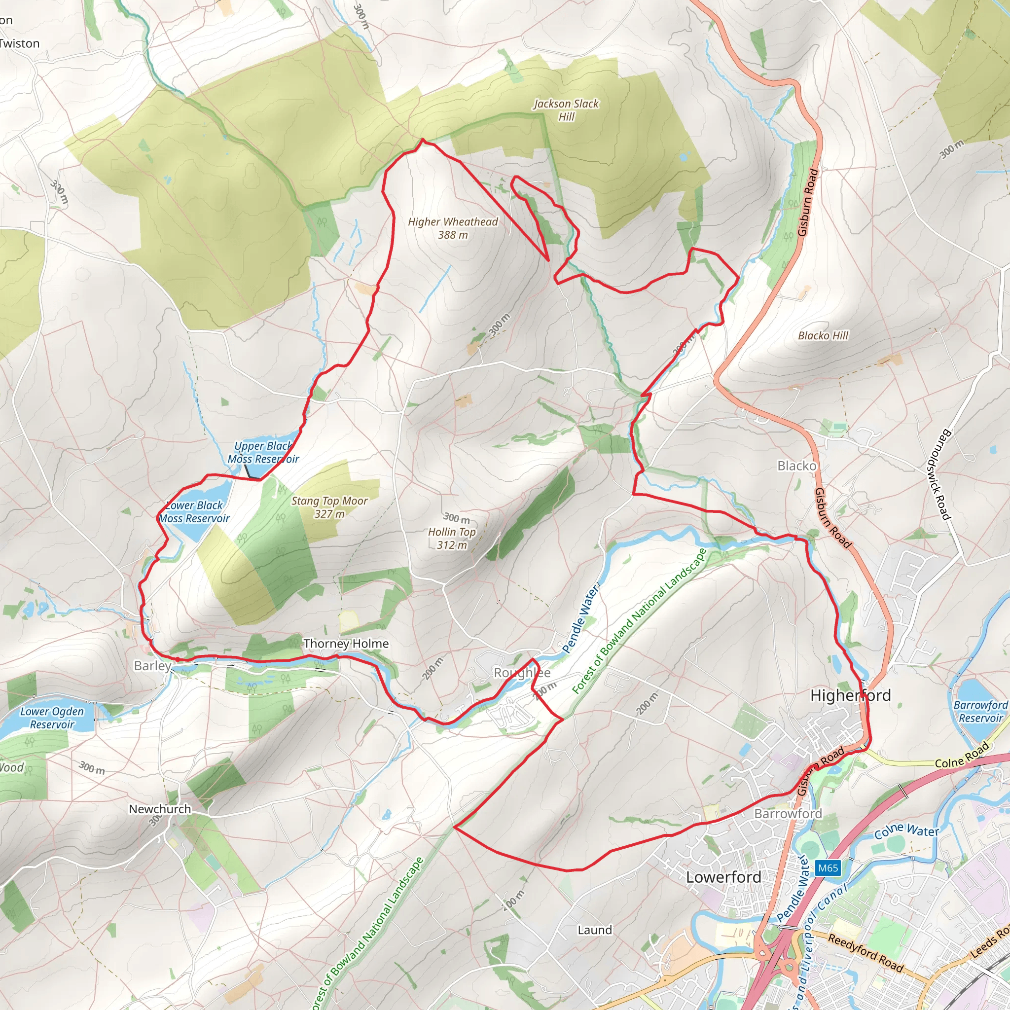 Barley to Barrowford Loop via Higher Wheathead mobile static map