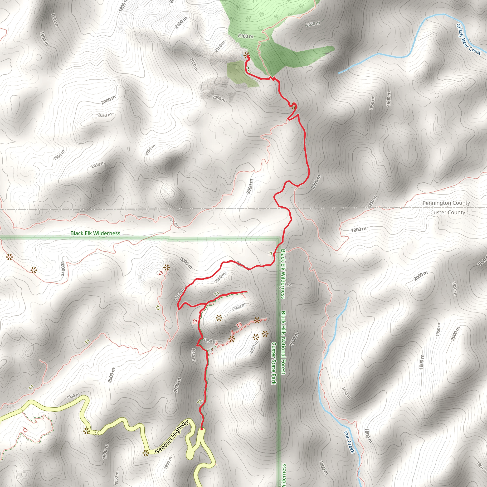 Black Elk Peak and Cathedral Spires Trail mobile static map