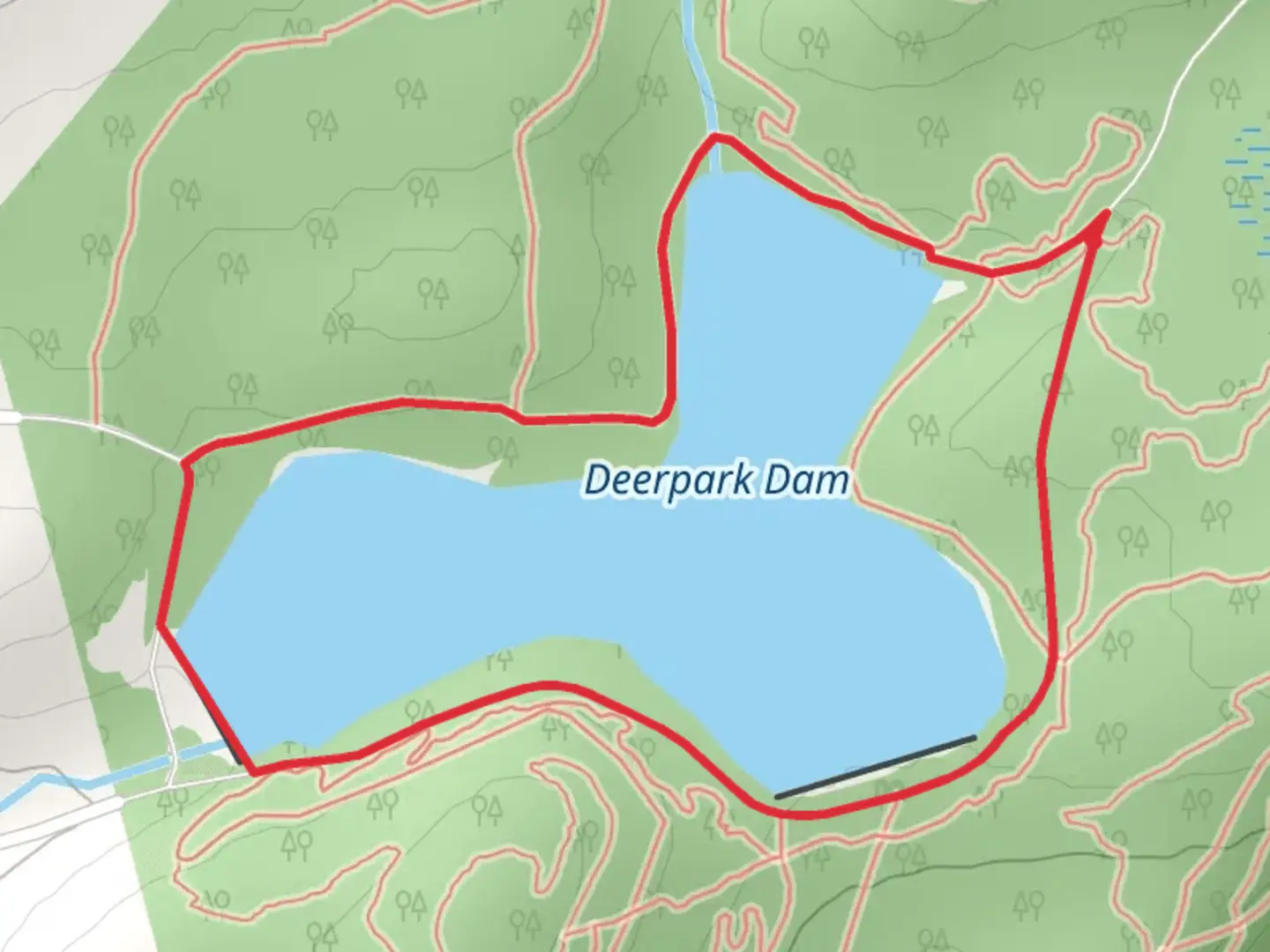 An image depicting the trail Deerpark Dam Loop and its surrounding area.