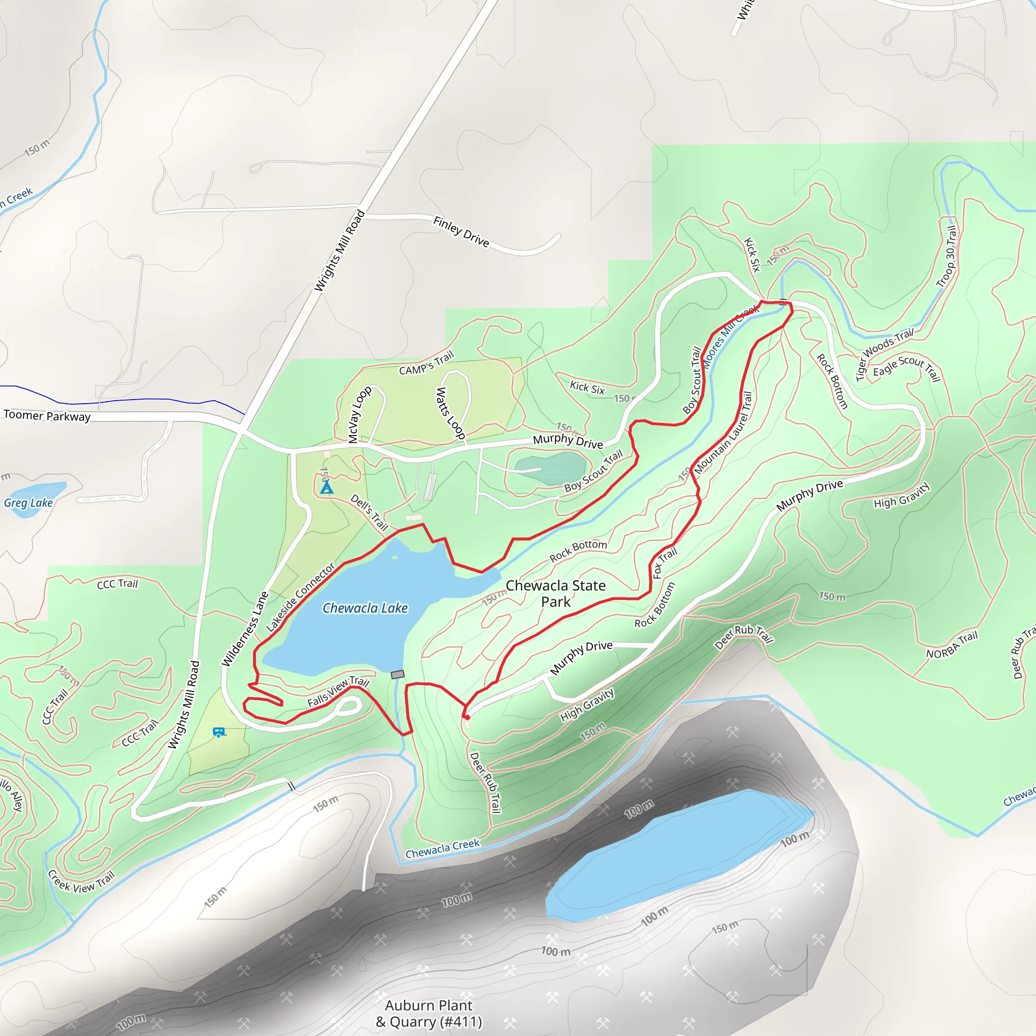 Chewacla Lake Loop via Lakeside Connector and Fox Trail mobile static map