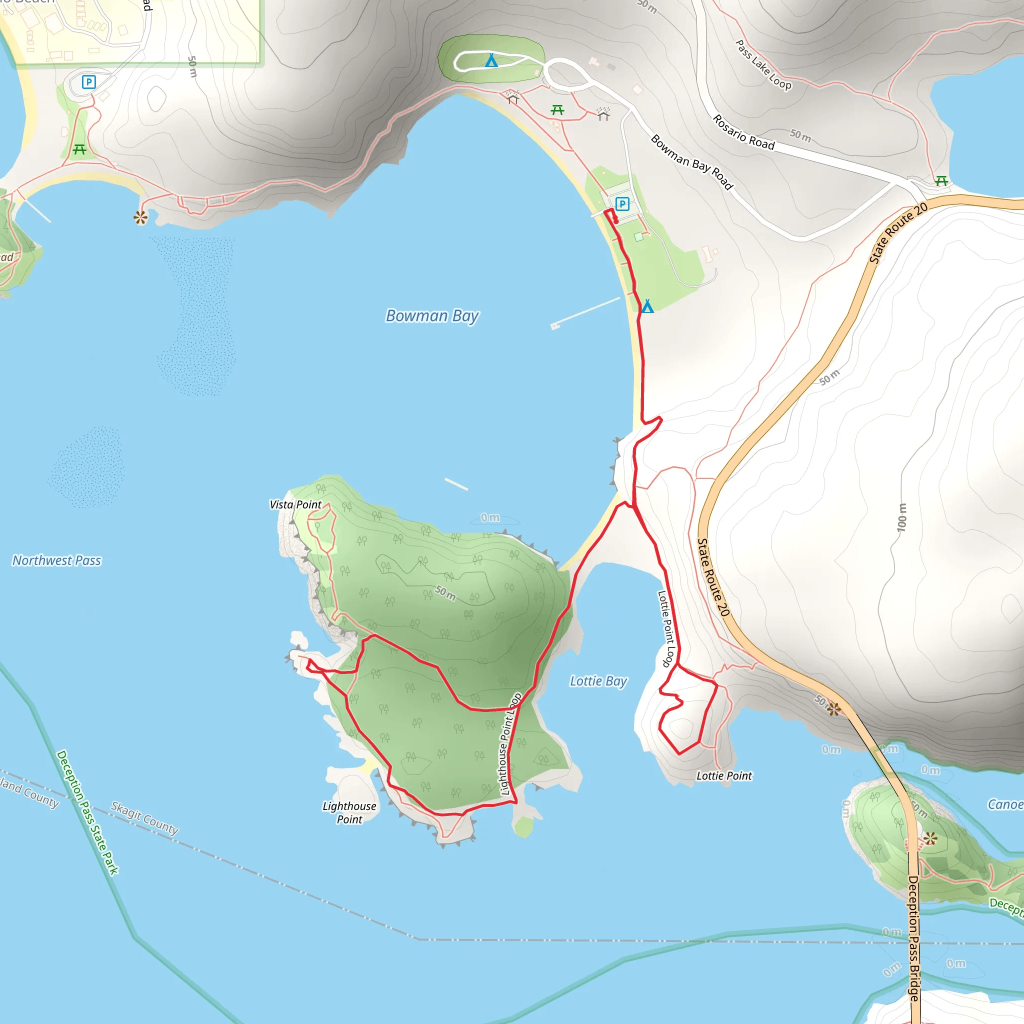 Lighthouse Point Loop and Lottie Point Loop mobile static map