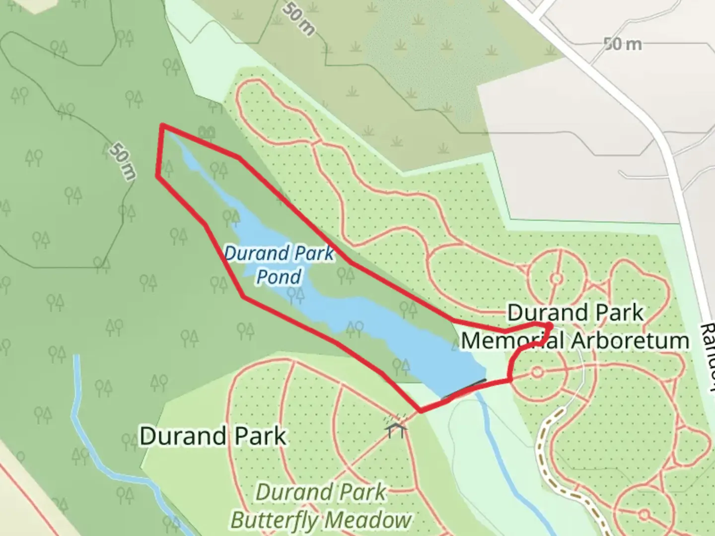 An image depicting the trail Durnad Park Pond Loop and its surrounding area.