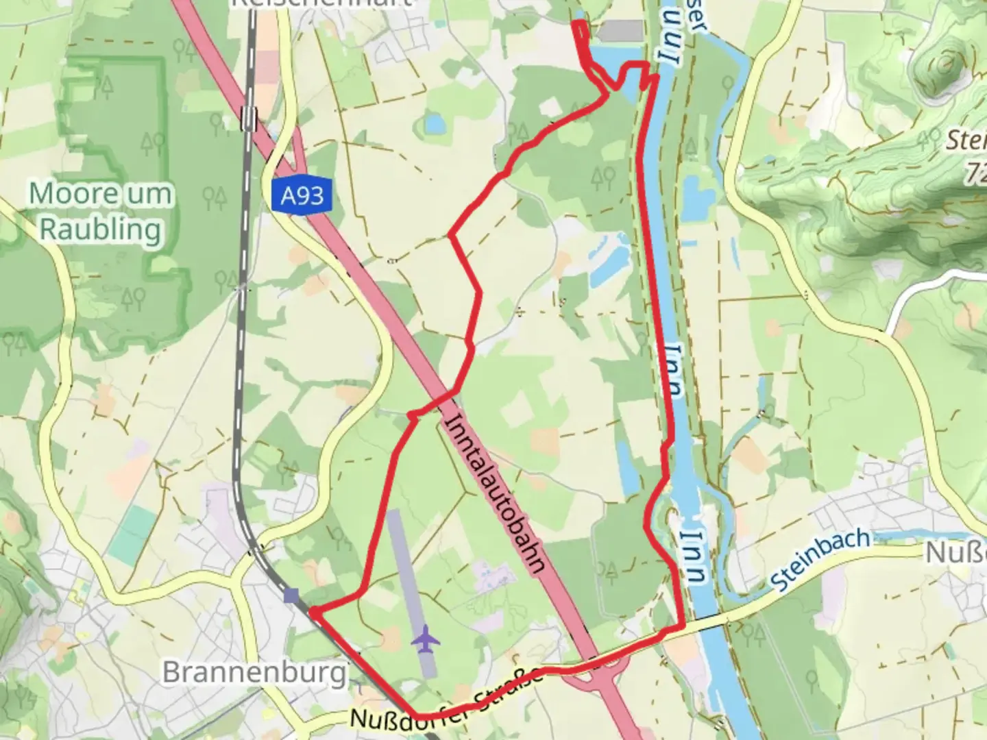 An image depicting the trail Inn via Wanderweg Brannenburg and its surrounding area.