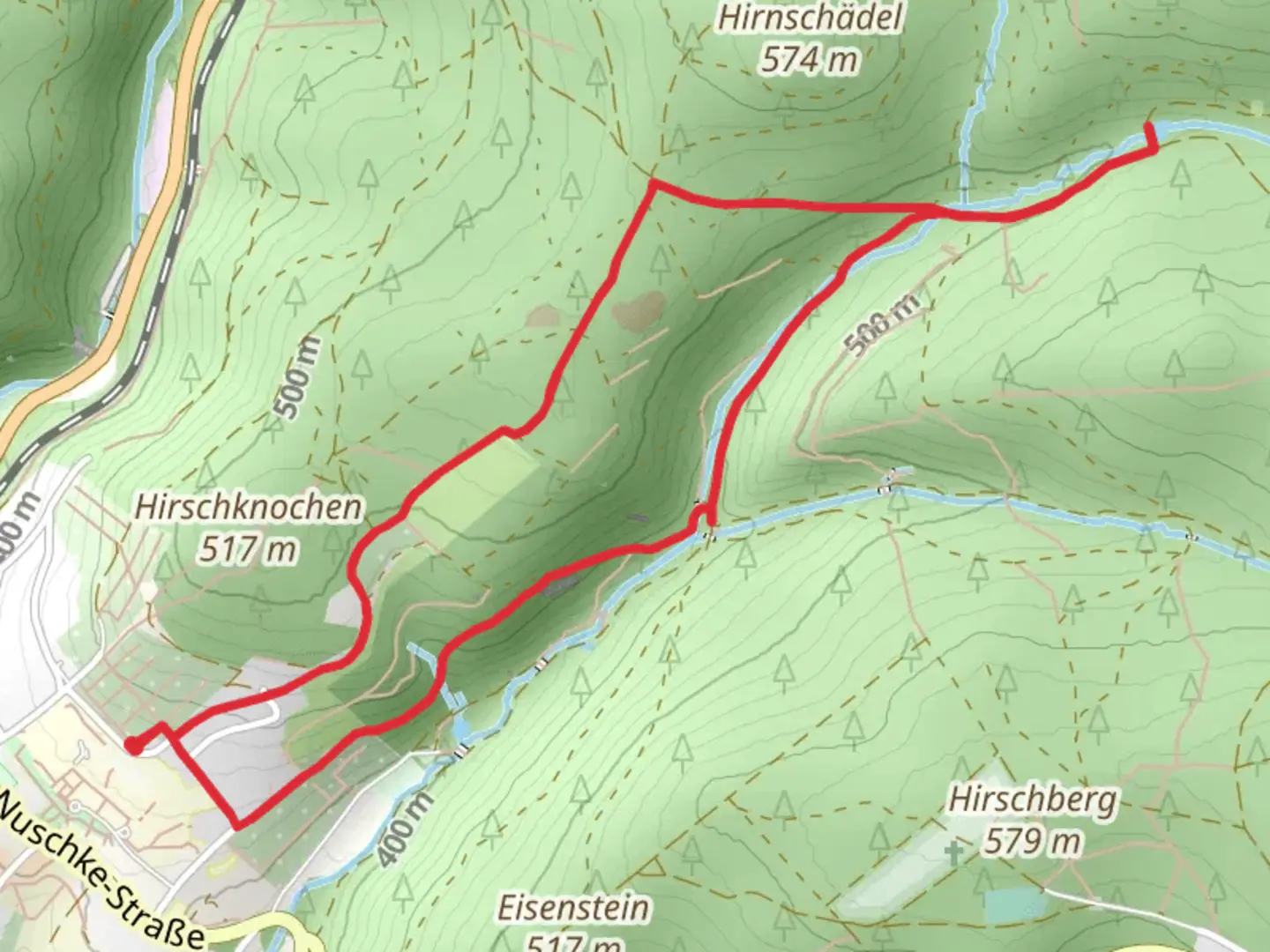 An image depicting the trail Kuttenteich via Zeller Weg and Dittersdorfer Weg and its surrounding area.