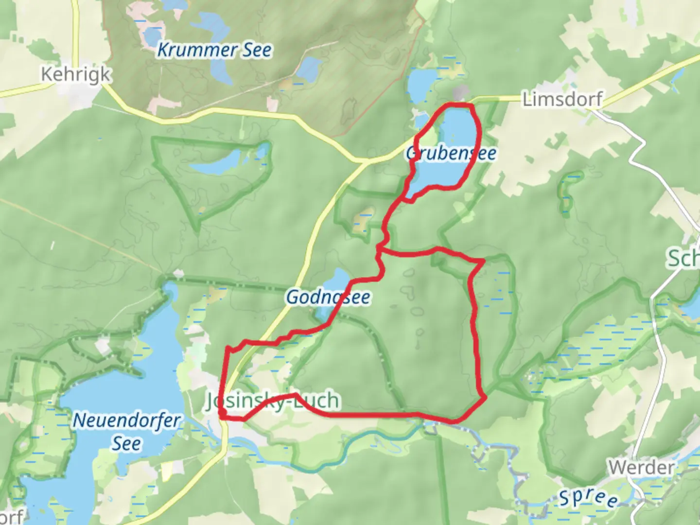 An image depicting the trail Alt Schadow, Tiefersee and Godnasee Loop and its surrounding area.