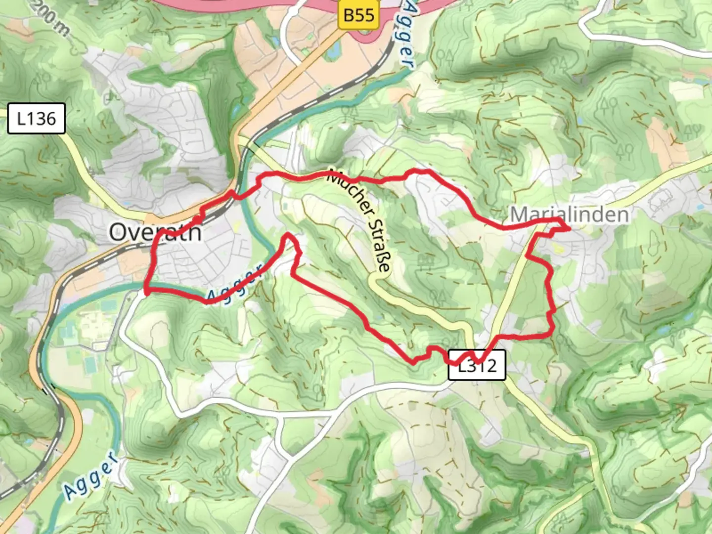 An image depicting the trail Agger via Die Aggerschleife and its surrounding area.