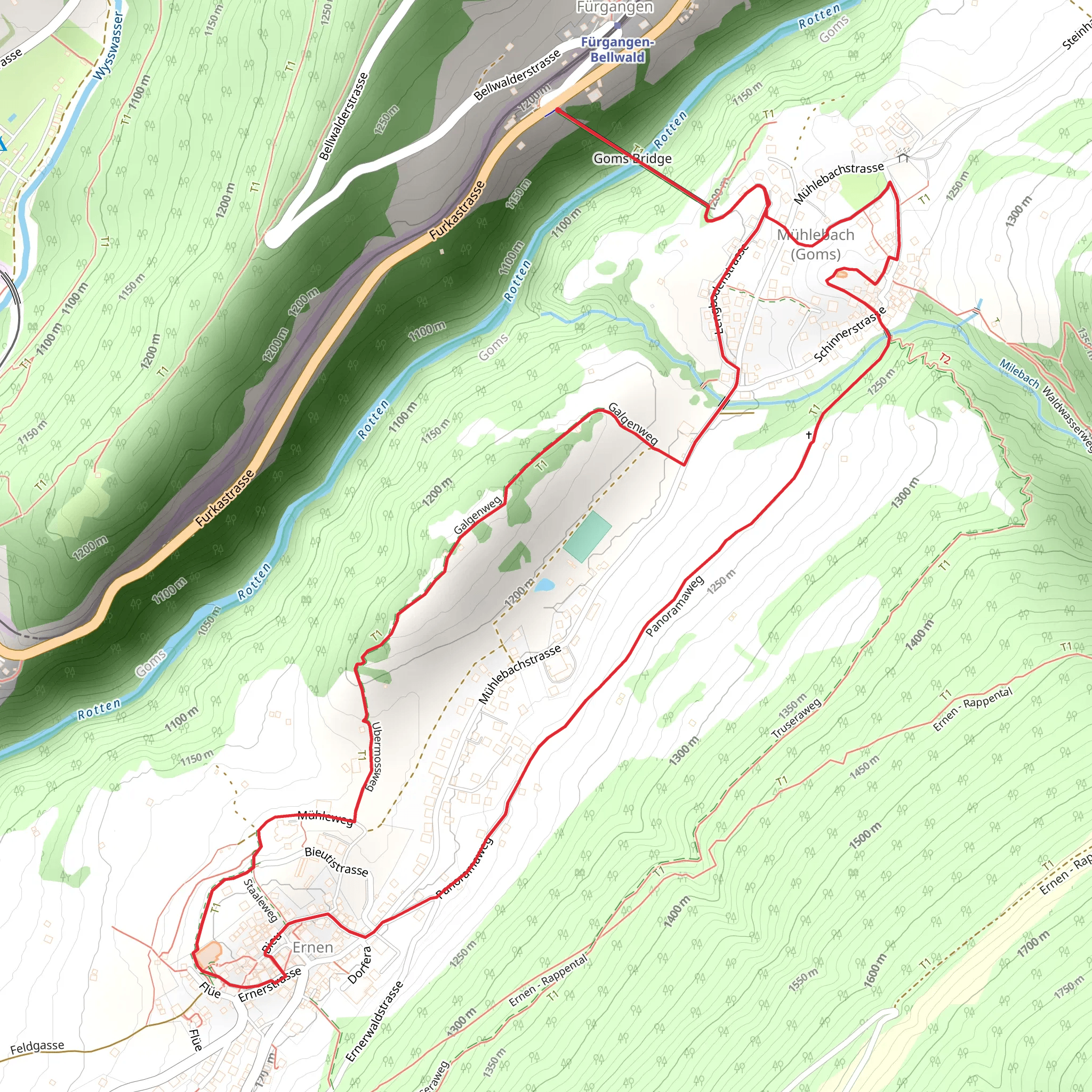 Fürgangen Bellwald Loop via Suspension Bridge mobile static map