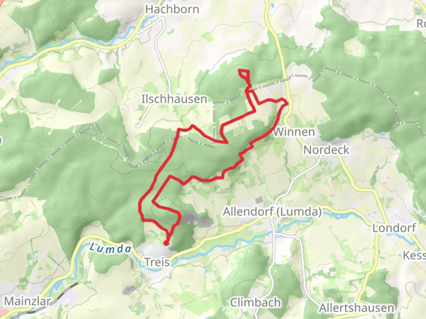 An image depicting the trail Ledenhofer Kopf Loop - Treis and its surrounding area.