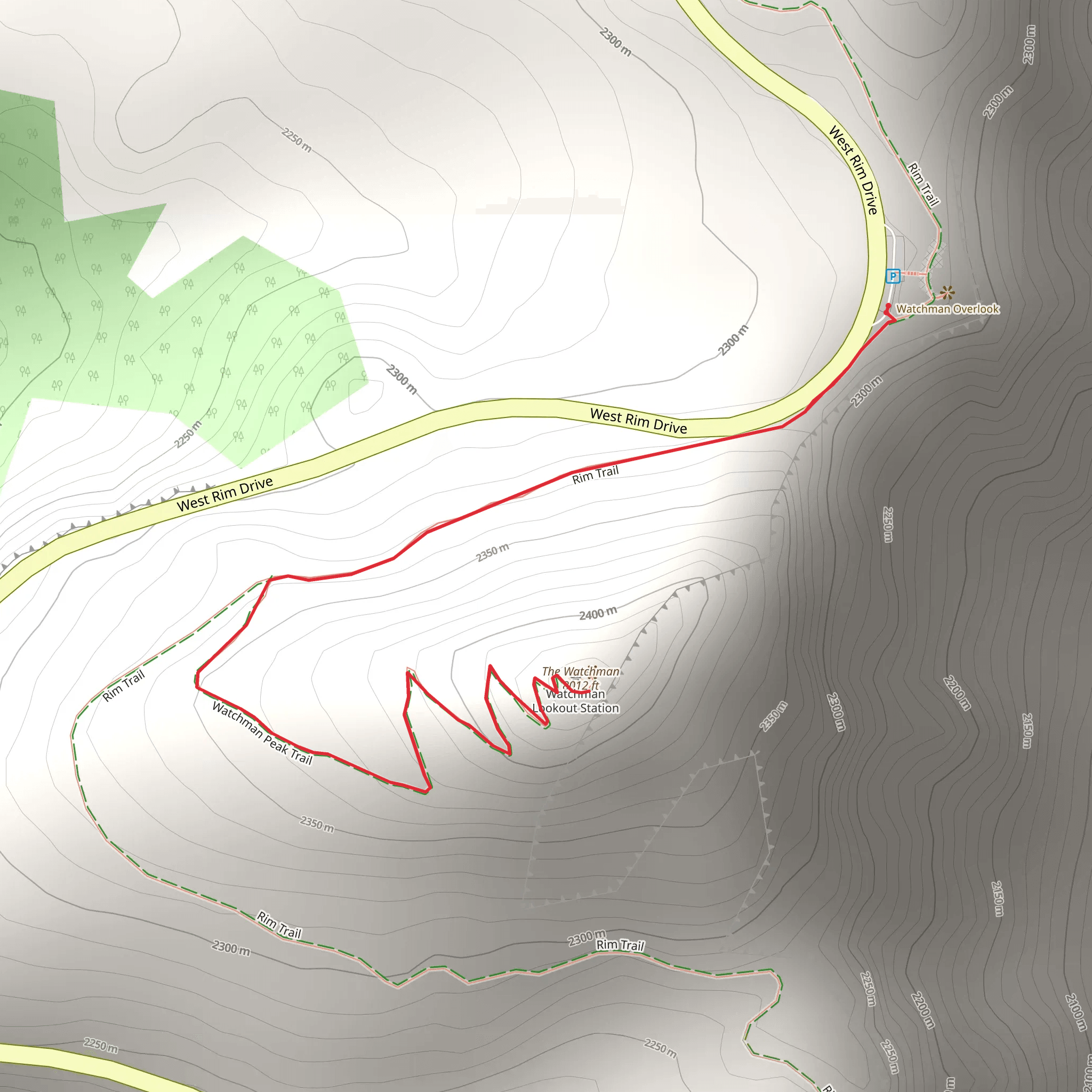 The Watchman Peak Trail mobile static map