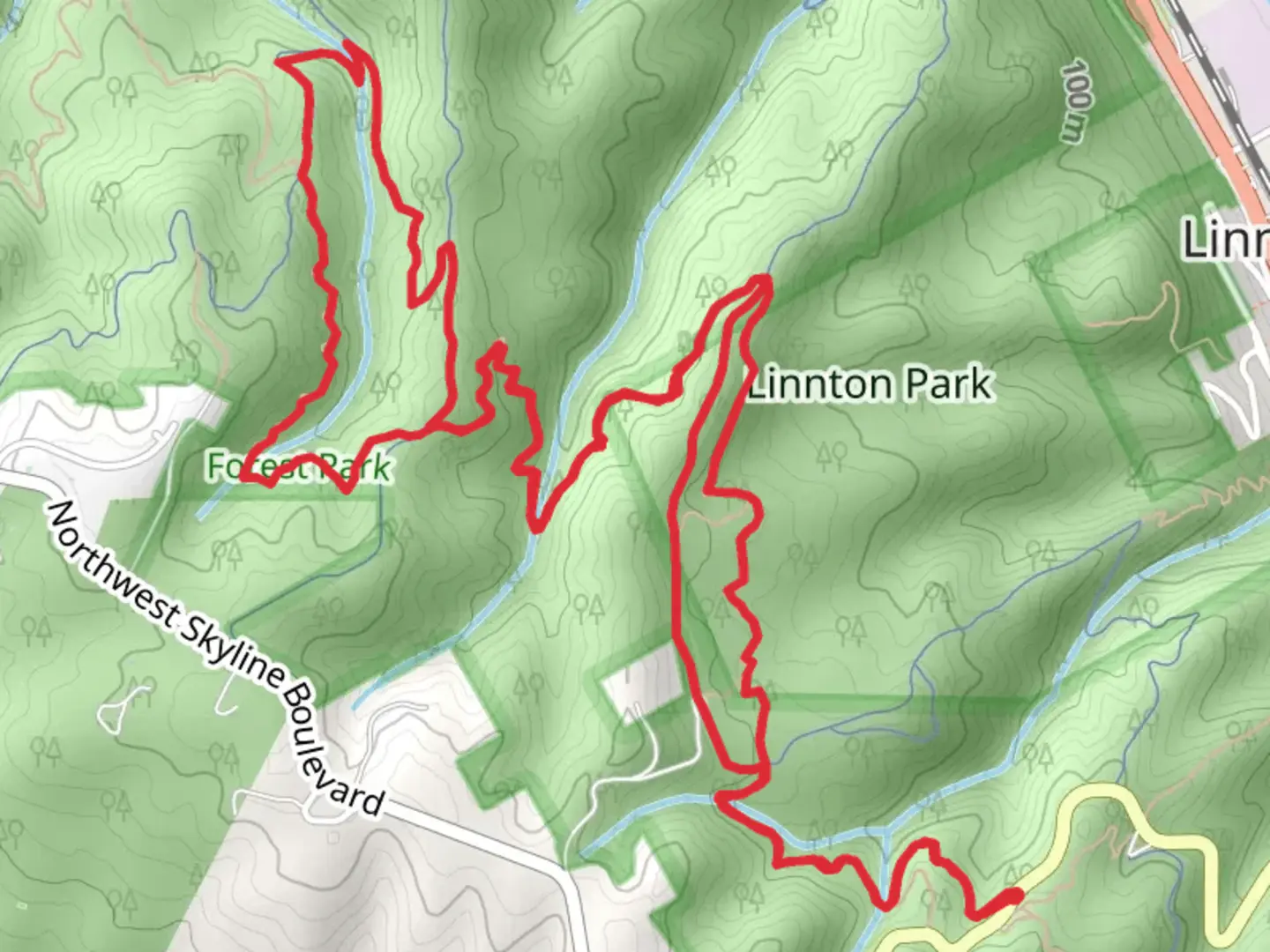 An image depicting the trail Wildwood Trail and Northwest Firelane Road Loop and its surrounding area.