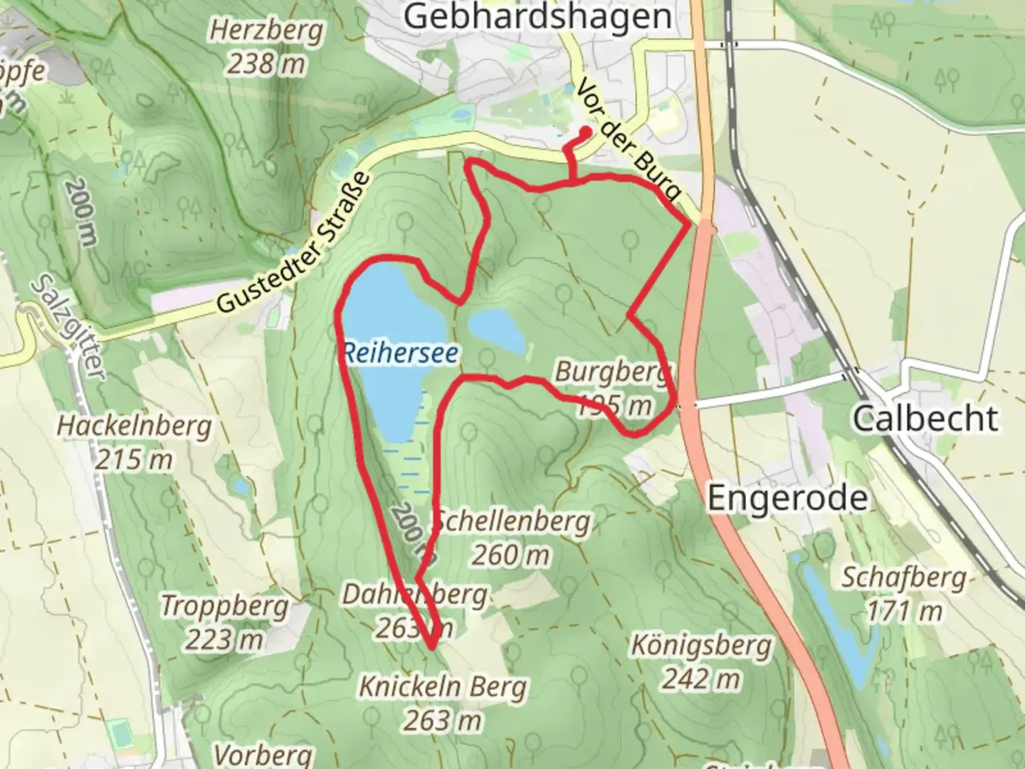 An image depicting the trail Reihersee and Dahlenberg Loop and its surrounding area.