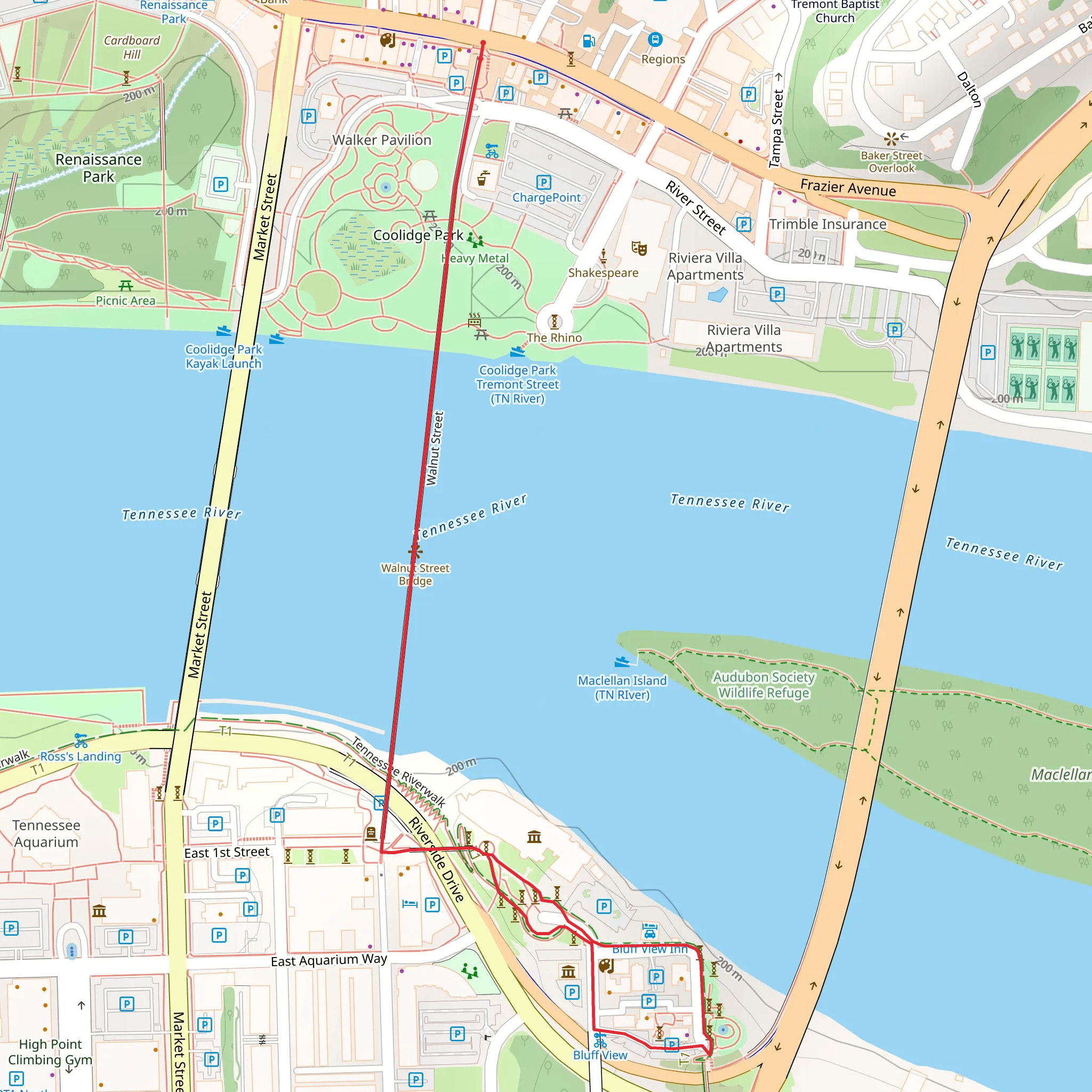 Coolidge Park, Walnut Street and Tennessee River Walk mobile static map