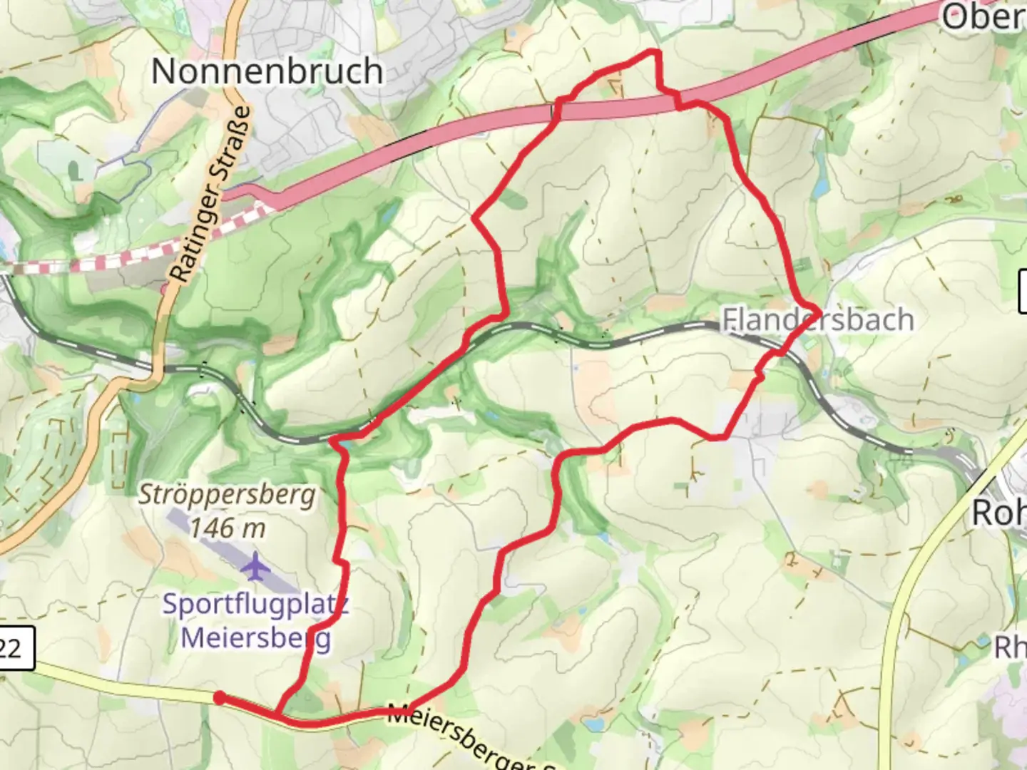 An image depicting the trail Heljensbad Rundweg and Wuelfrather Strasse and its surrounding area.