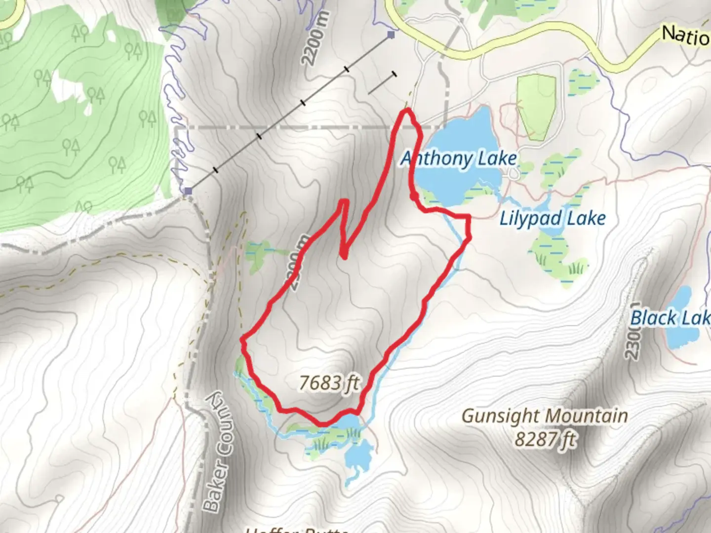 An image depicting the trail Anthony Lake and Hoffer Lakes Loop Trail and its surrounding area.