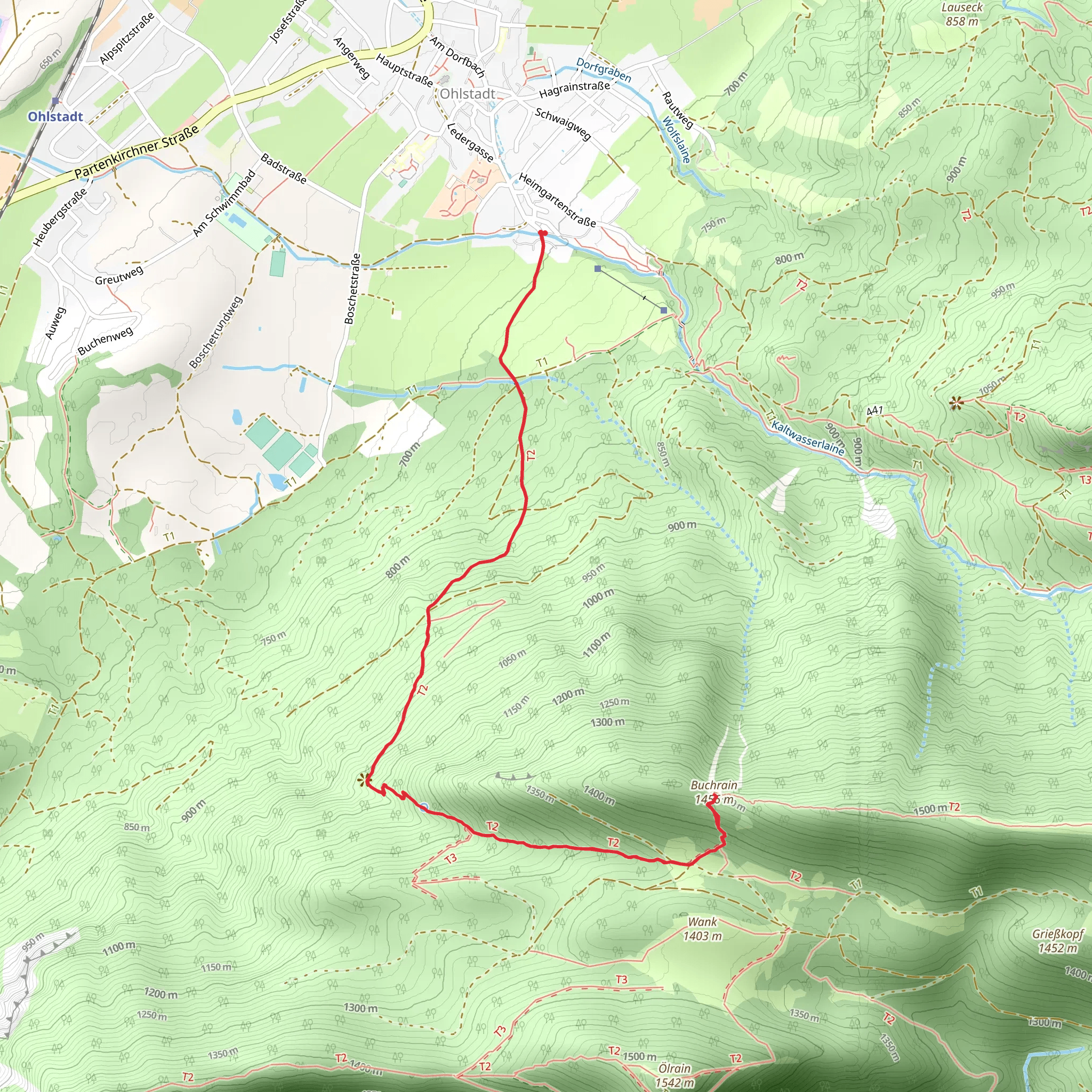 Buchrain Peak Walk via Kriegerdenkmal mobile static map