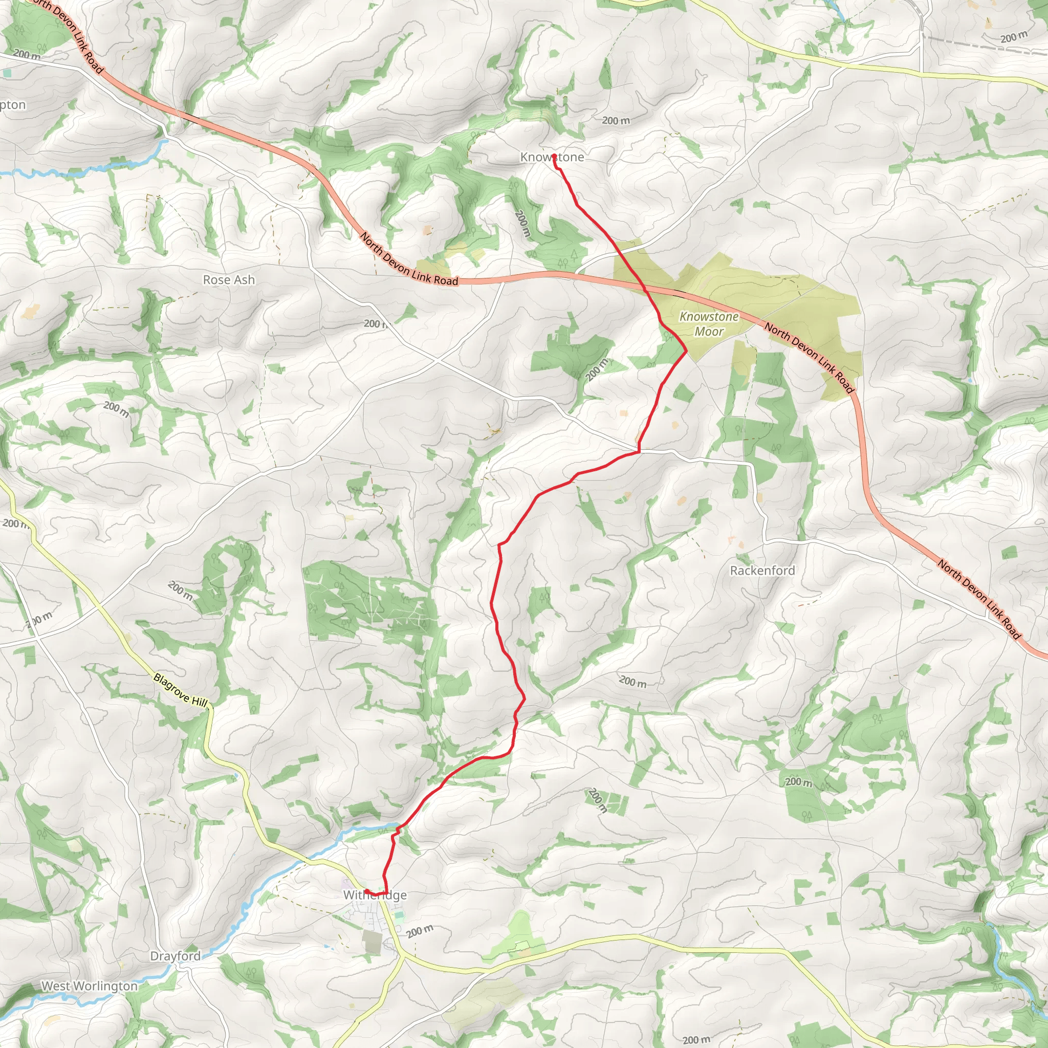 Witheridge to Knowstone Walk mobile static map