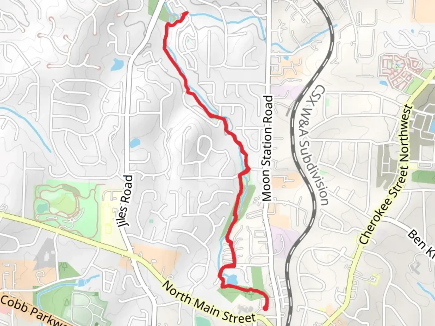 An image depicting the trail Whispering Lake and Winchester Forest Park Trail and its surrounding area.