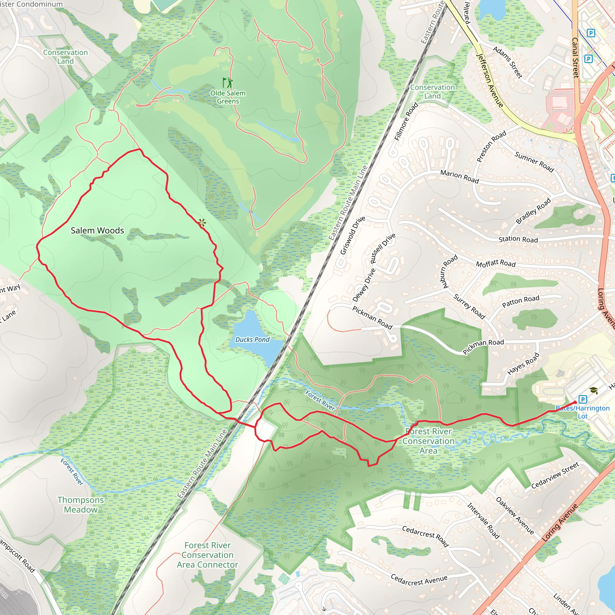 Salem Woods Loop via Forest River Trail mobile static map