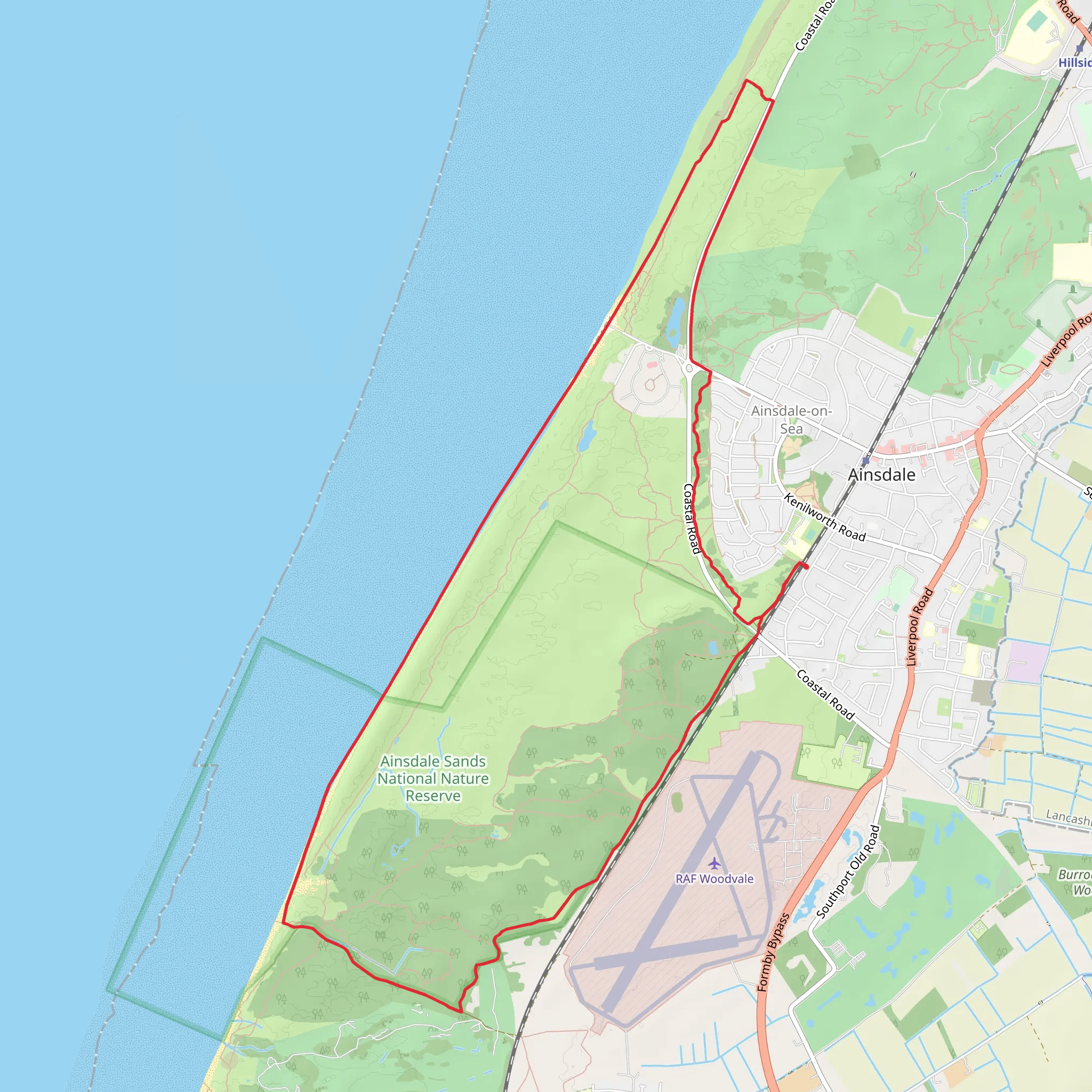 Big Ball's Hill and Ainsdale Sands via Fisherman's Path mobile static map