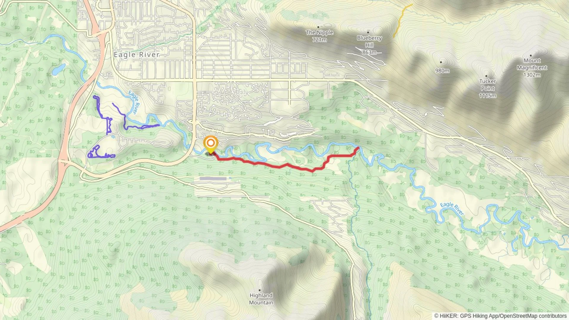 An image depicting the trail Eagle River Greenbelt Trail and its surrounding area.