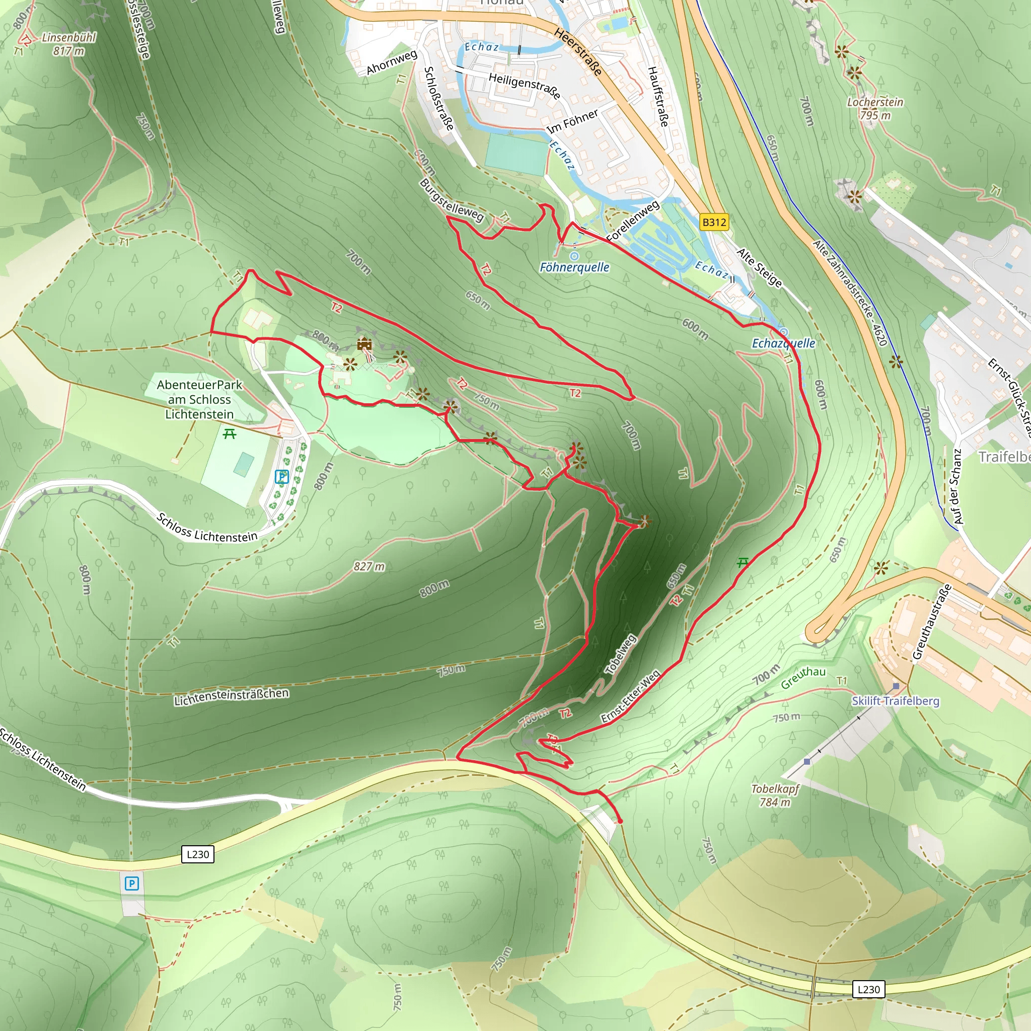 Alter Lichtenstein and Schloss Lichtenstein Loop via Hochgehtraumt mobile static map