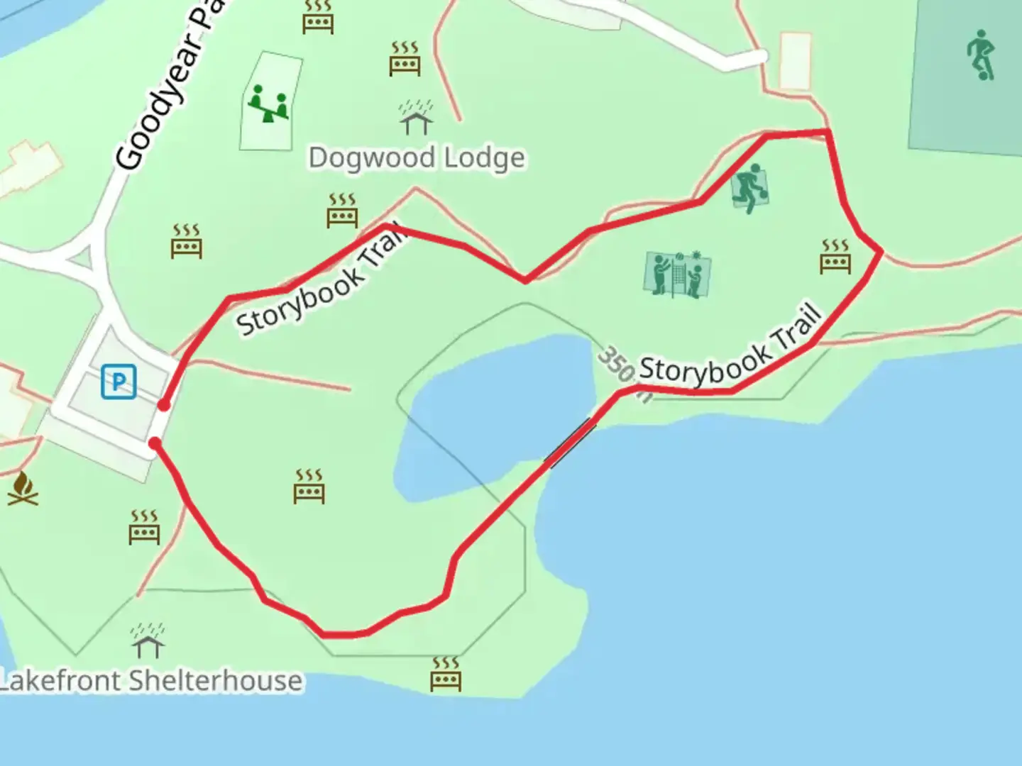 An image depicting the trail Paved Walking Path Loop and its surrounding area.