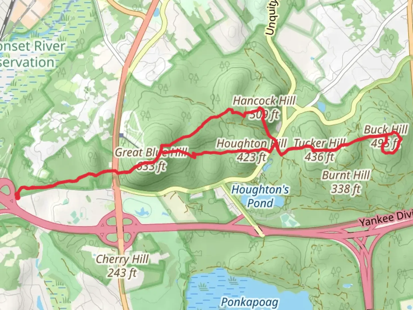 An image depicting the trail Hemenway Hill, Buck Hill and Houghton Hill Loop via Skyline Trail and its surrounding area.