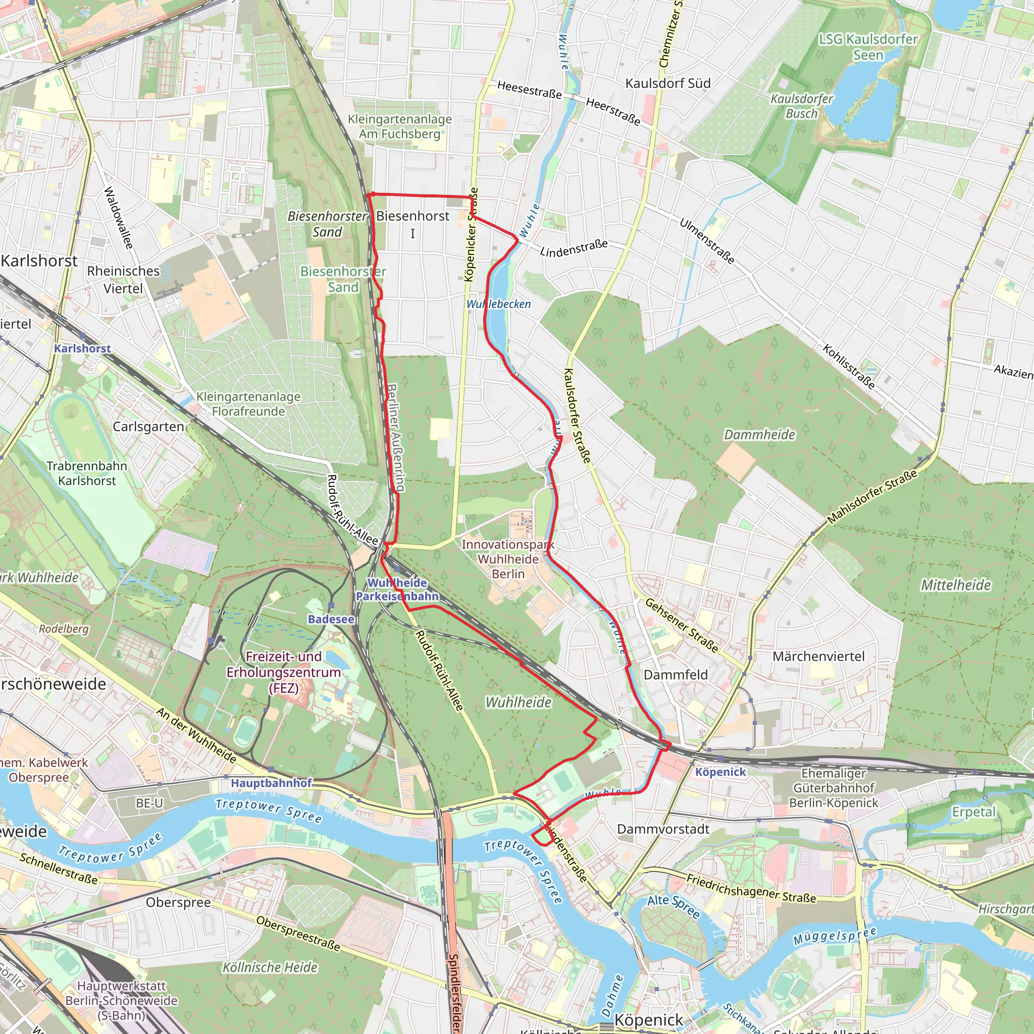 Wuhlebecken via Wuhletalweg mobile static map