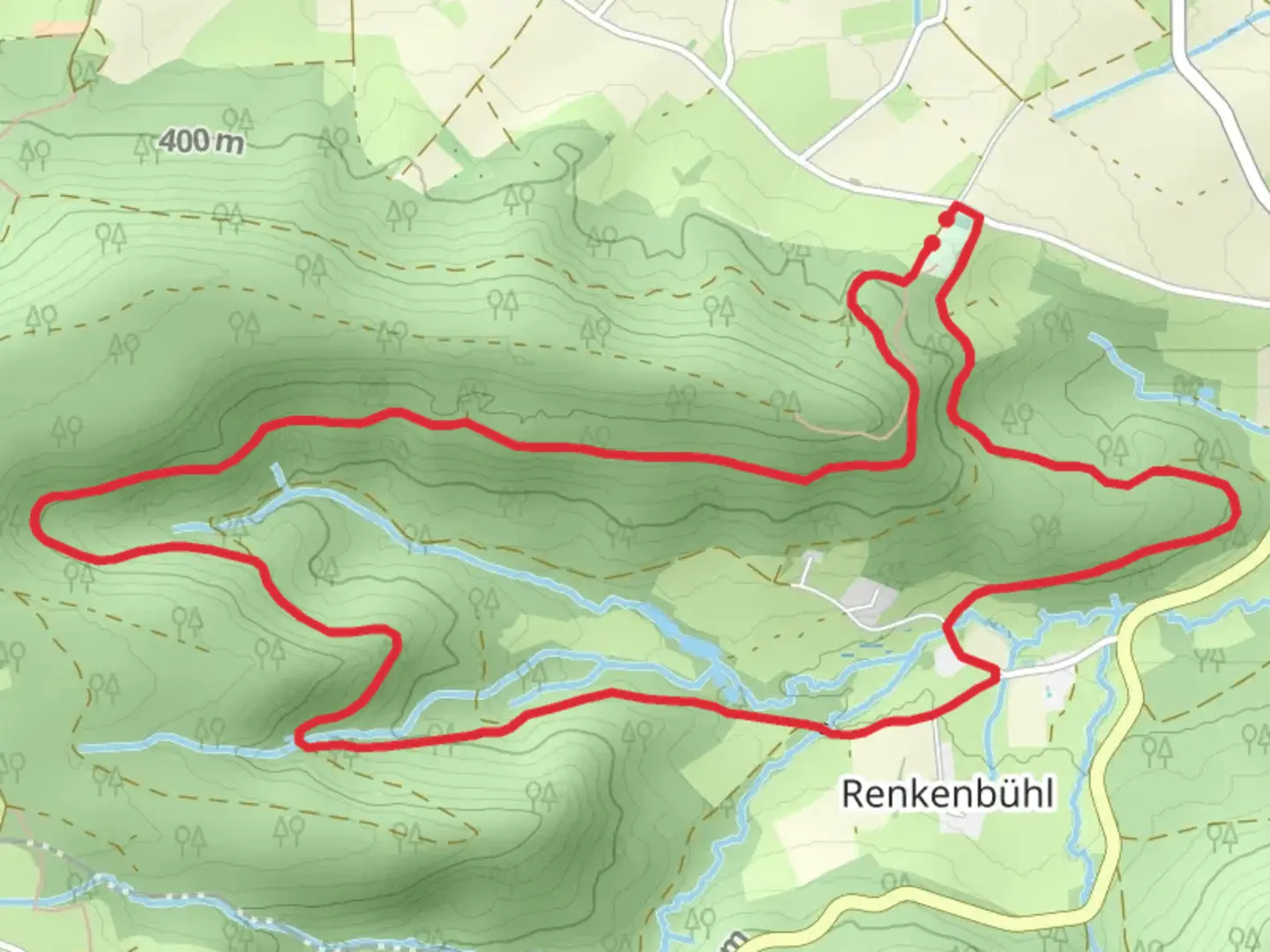 An image depicting the trail Kelterbuckel, Fischweiher and Dendelbach Loop and its surrounding area.