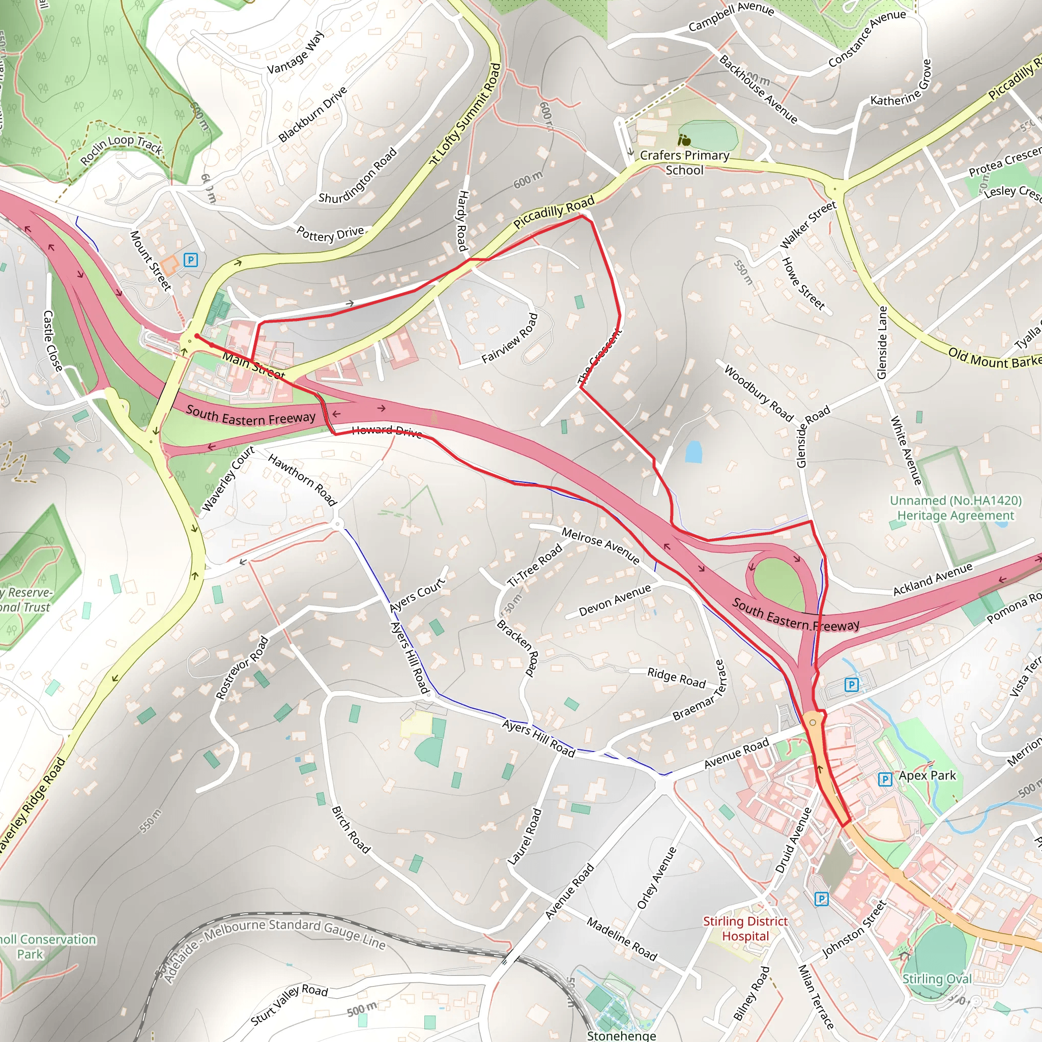 Orange - Crafers to Stirling Circuit mobile static map