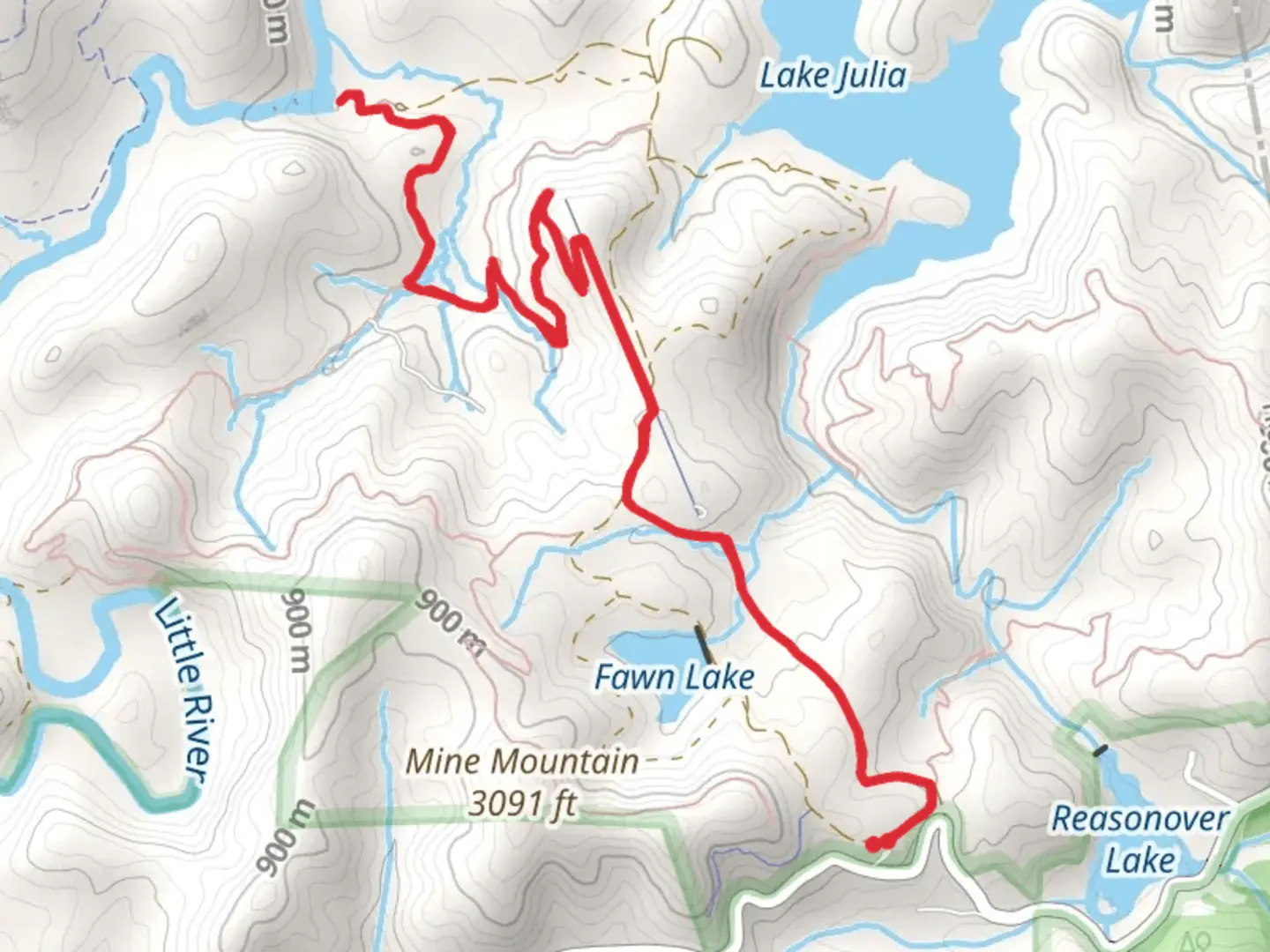 An image depicting the trail Corn Mill Shoals Trail and Bridal Veil Falls and its surrounding area.