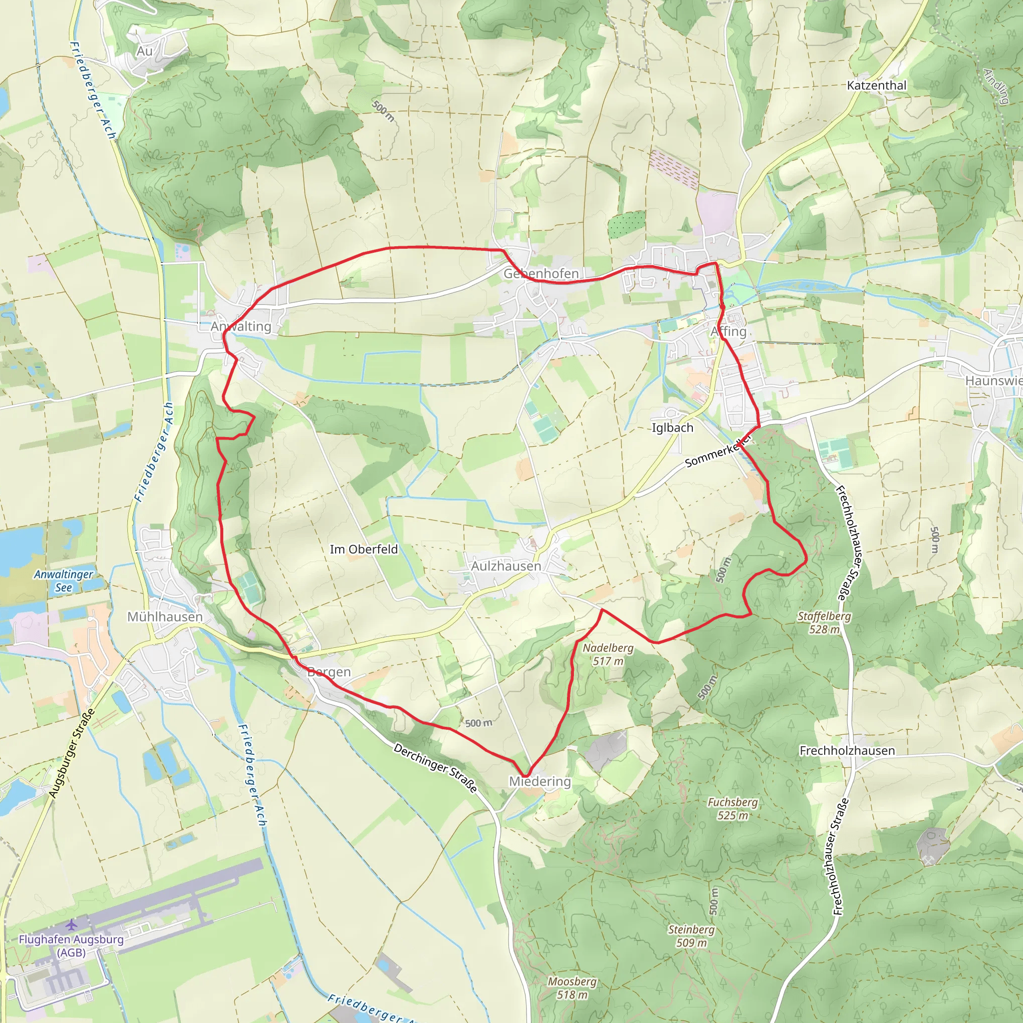 Miederinget Strasse and Vom Affinger Schloss zur Salzbergkapelle mobile static map