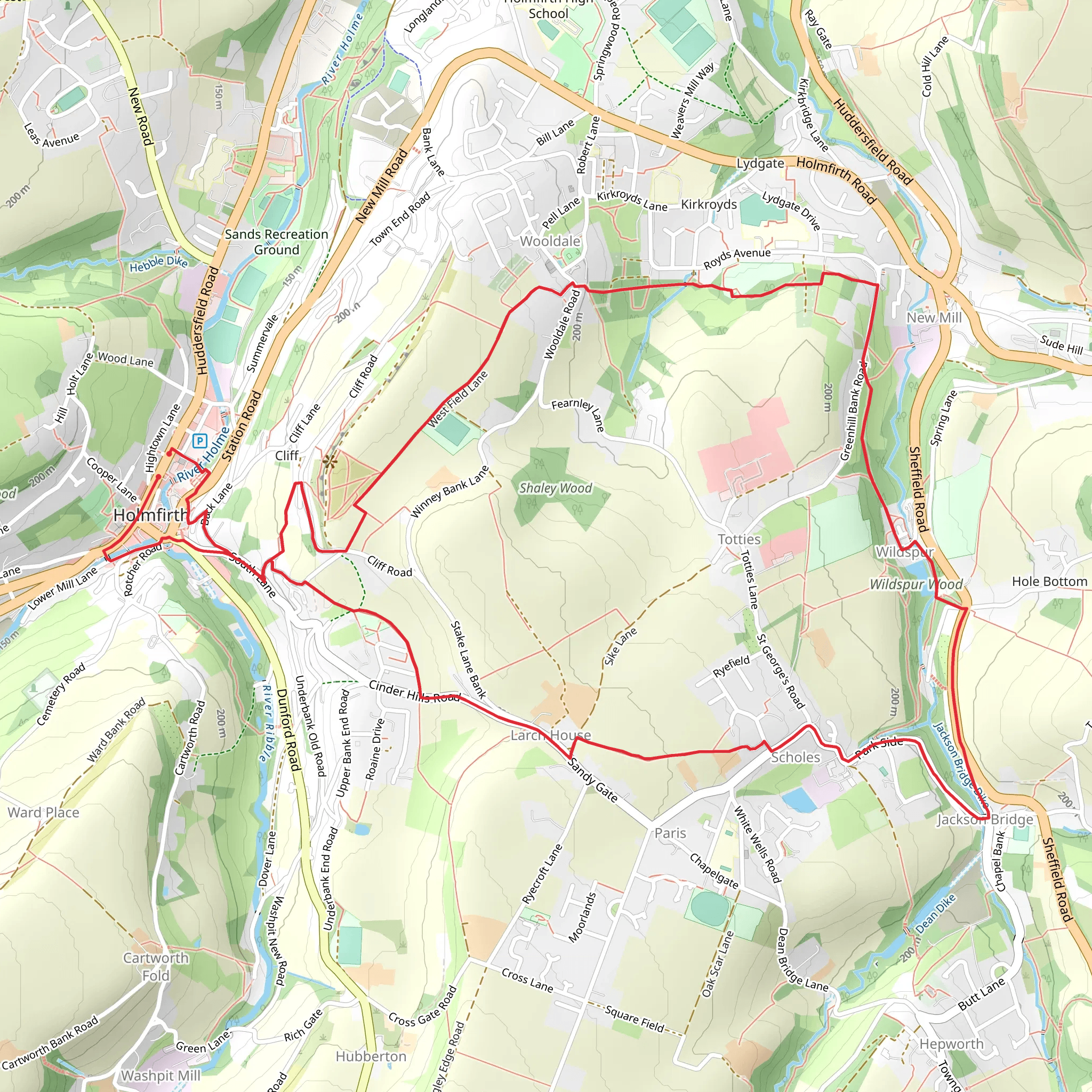 Holmfirth - Wooldale - Hole Bottom - Jackson Bridge and New Gate mobile static map
