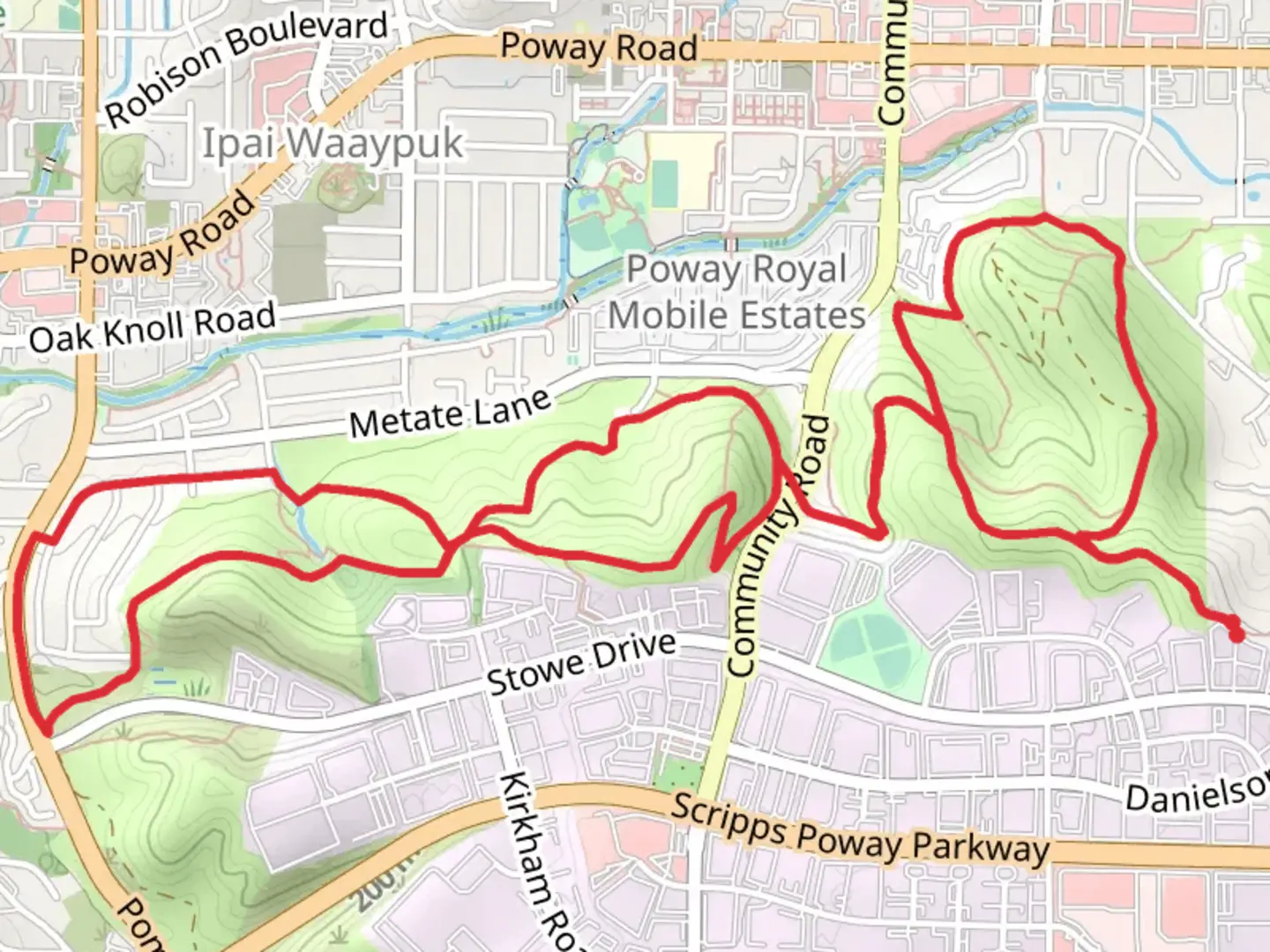 An image depicting the trail South Poway Loop Trail - Long and its surrounding area.