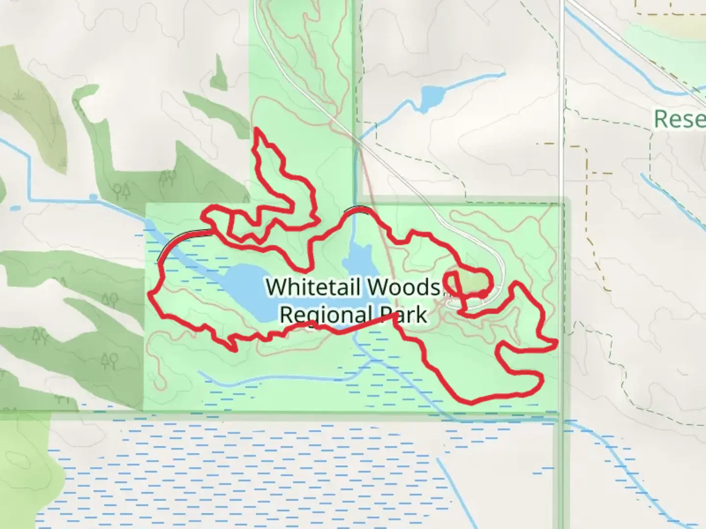 An image depicting the trail Empire Lake and Whitetail Woods Regional Park Big Loop and its surrounding area.