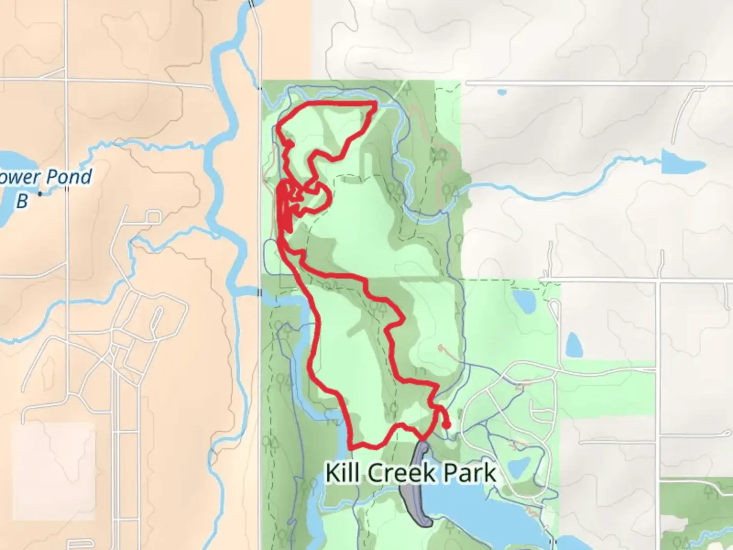 An image depicting the trail Inner Hank, Outer Hank and Kill Creek Loop Trail and its surrounding area.