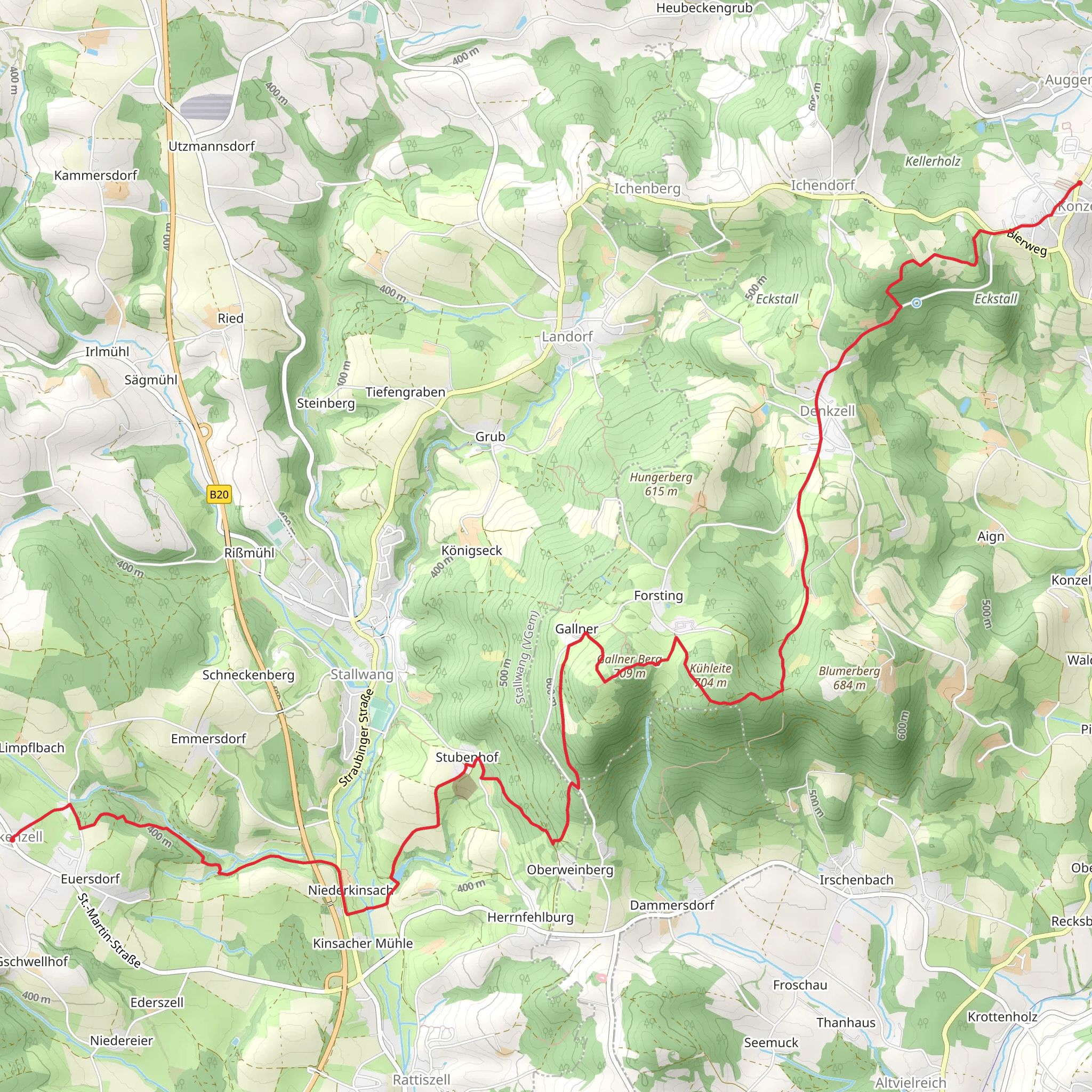 Haunkenzell to Konzell Walk via Gallner Berg mobile static map