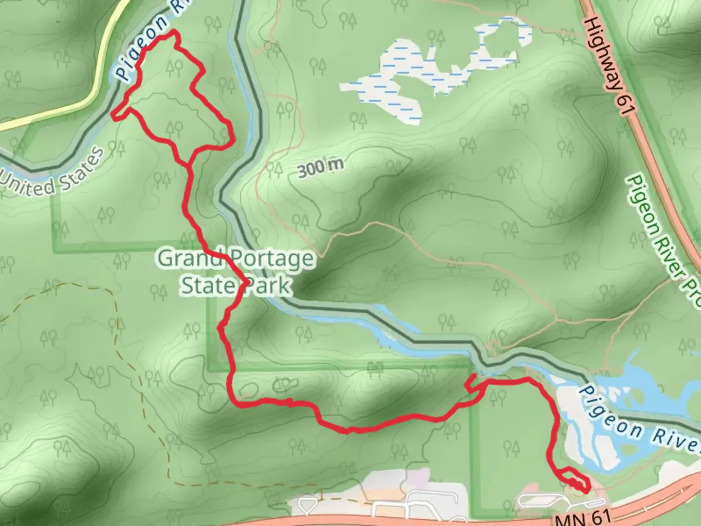 An image depicting the trail Pigeon River - Middle Falls Loop and its surrounding area.