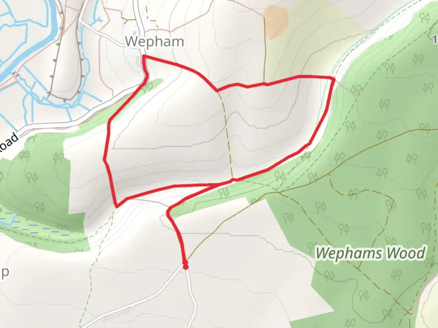 An image depicting the trail Wepham Short Loop and its surrounding area.