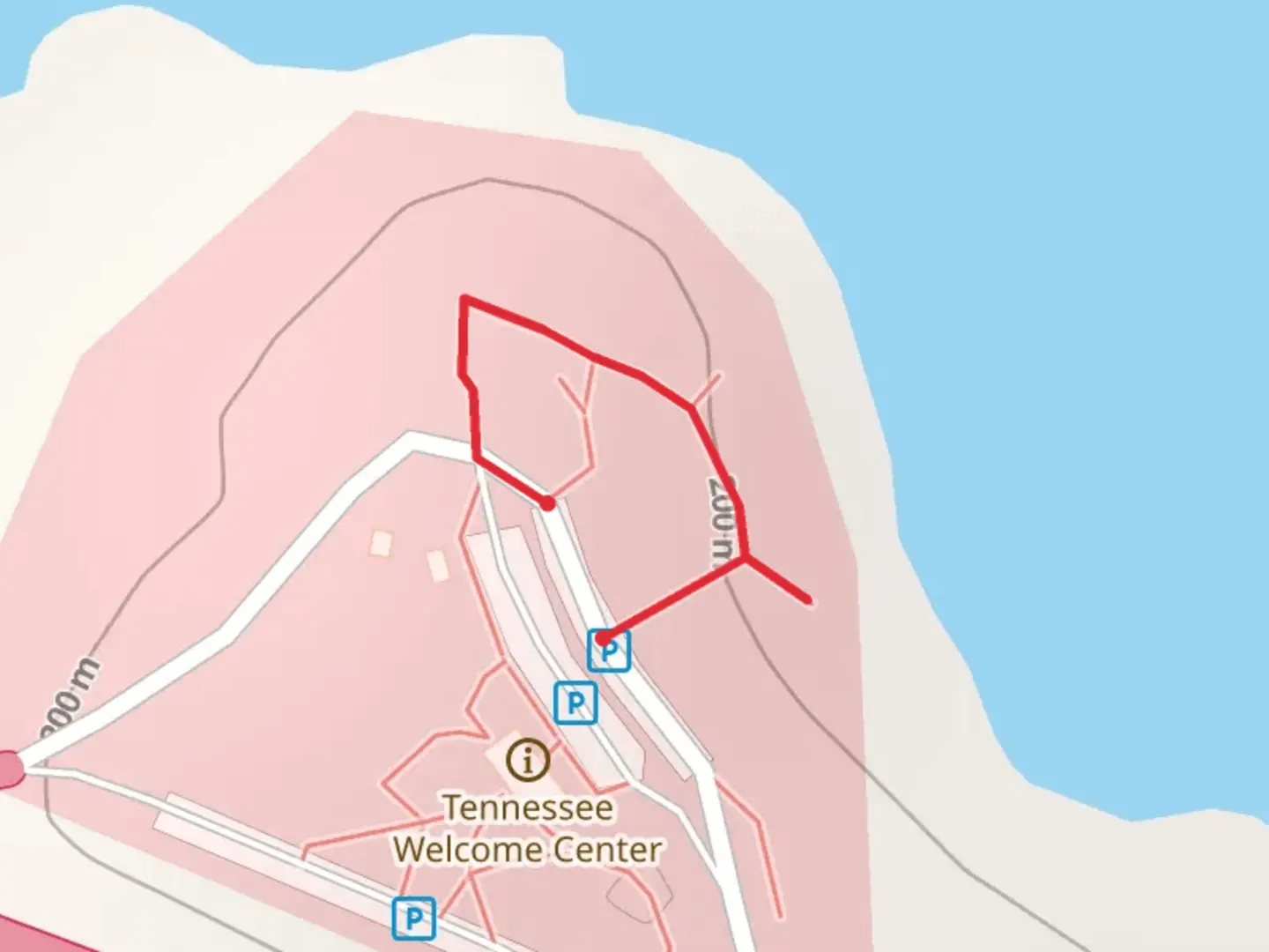 An image depicting the trail Tennessee Welcome Rest Area Loop and its surrounding area.