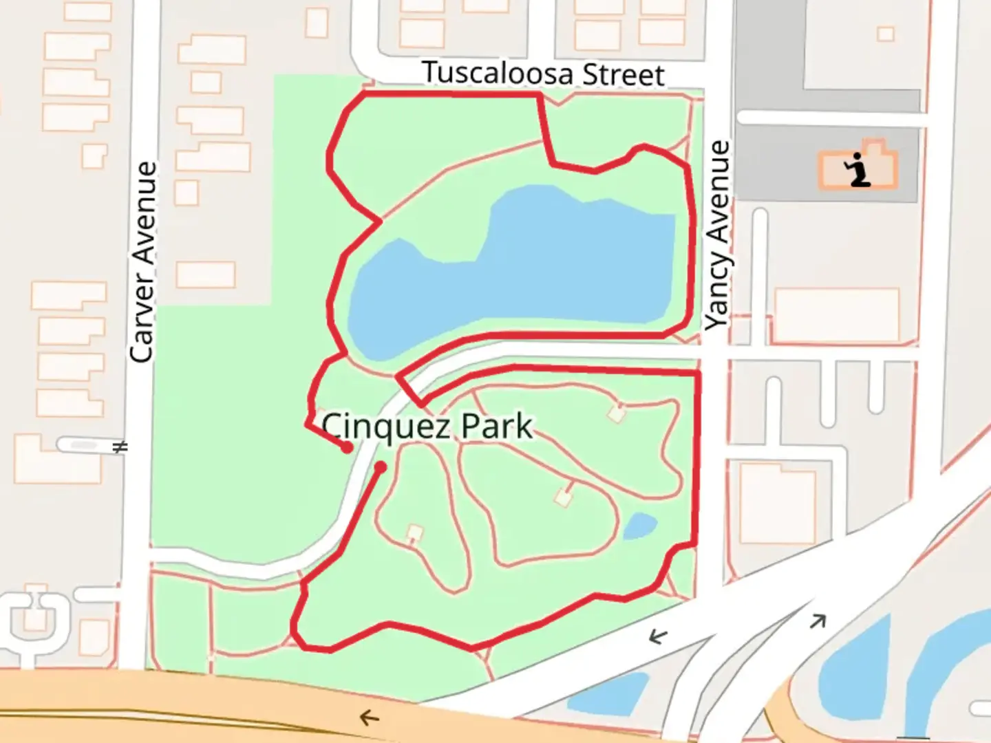An image depicting the trail Cinquez Park Loop and its surrounding area.