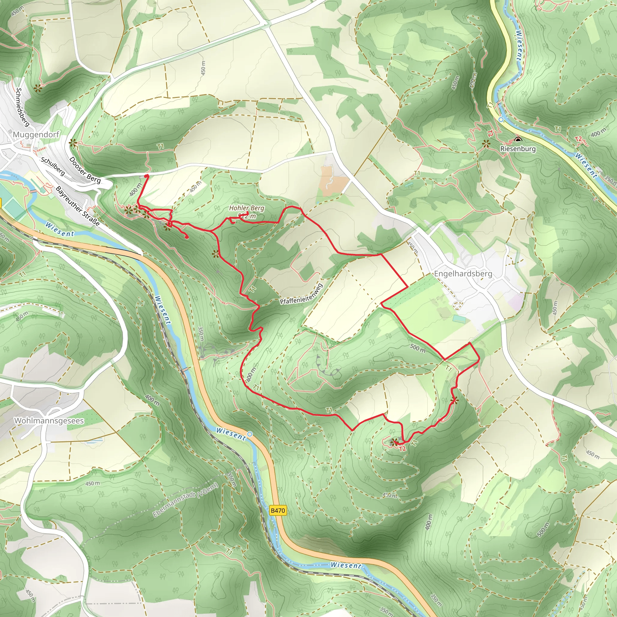 Oswaldhöhle, Adlerstein and Hohler Berg Loop via Heinrich Uhl Weg mobile static map