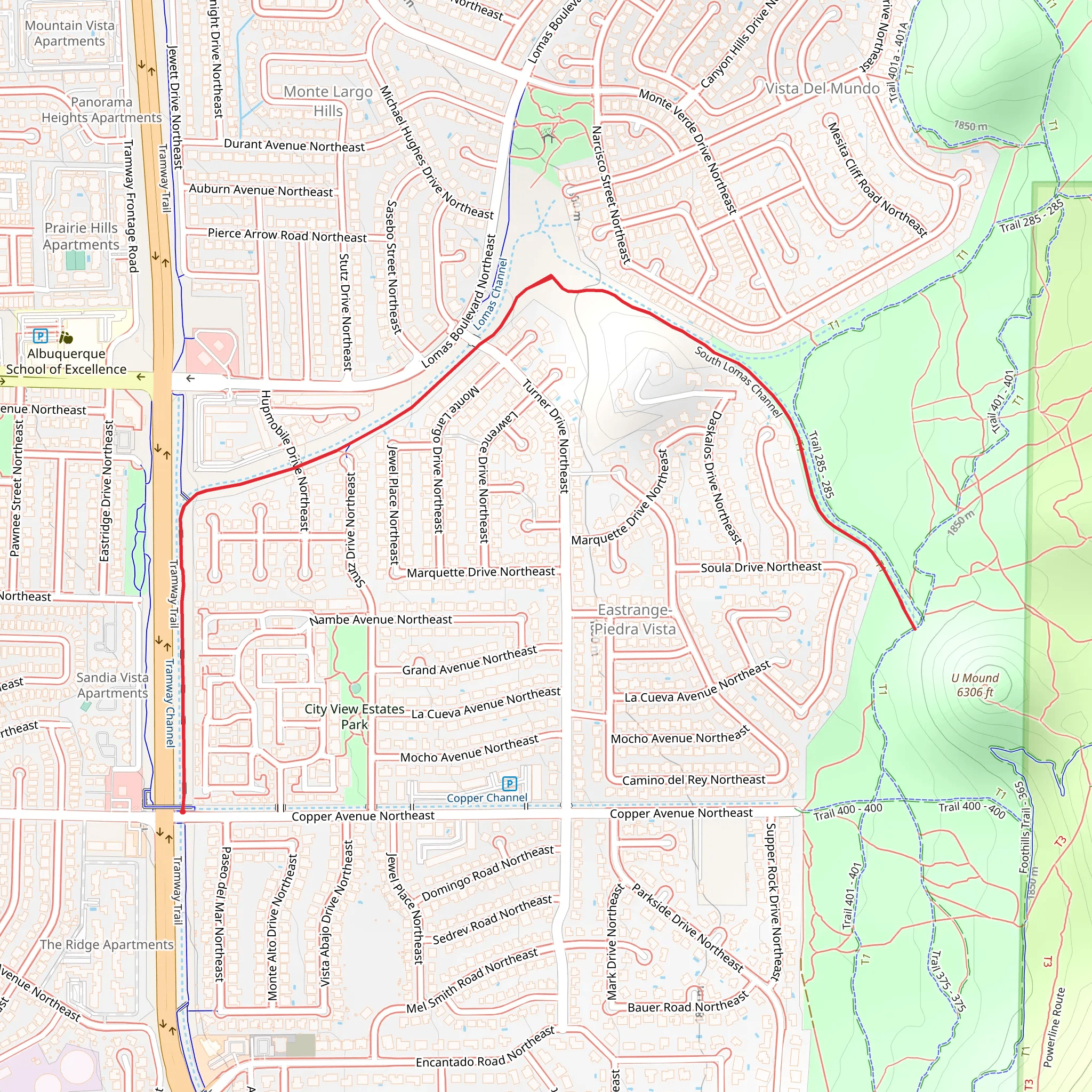 Tramway Trail and South Lomas Channel mobile static map