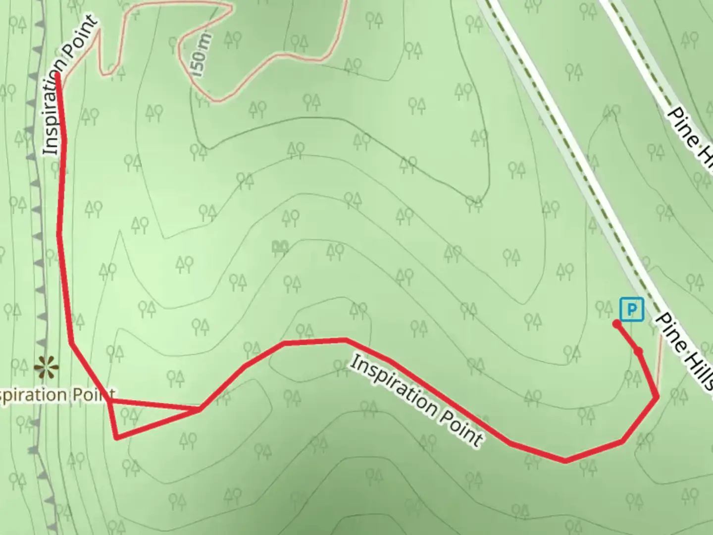 An image depicting the trail Inspiration Point and its surrounding area.
