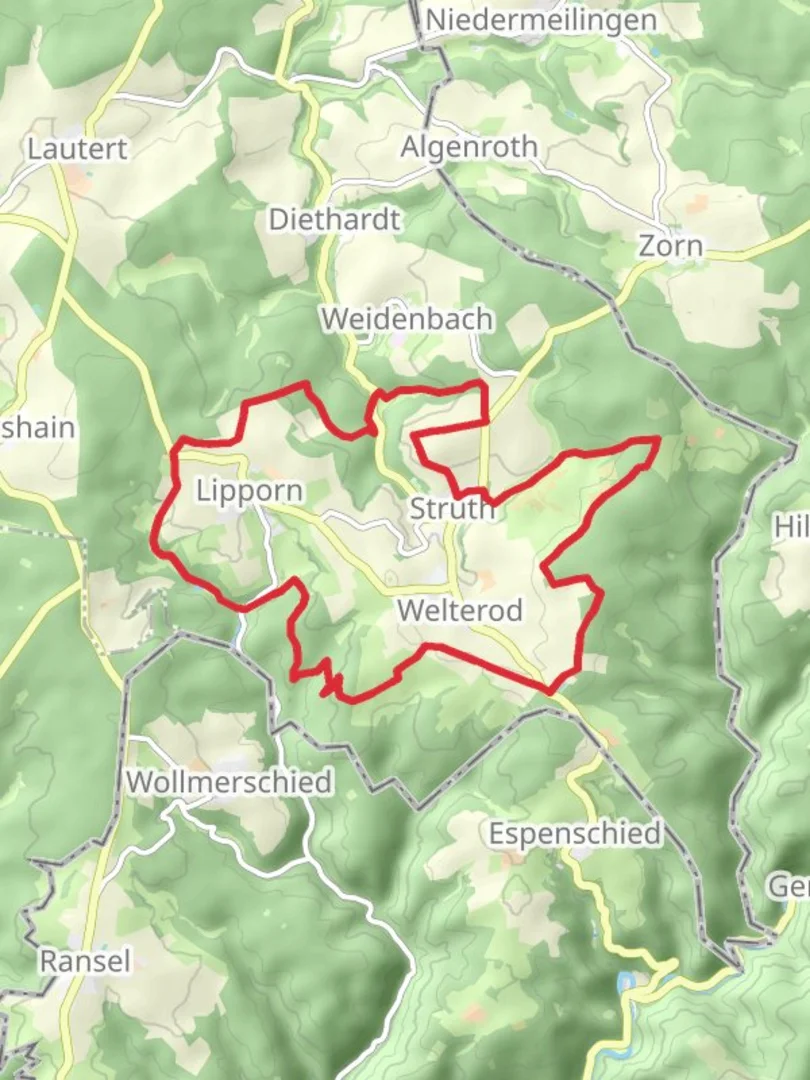 An image depicting the trail Welerod and Lipporn Loop and its surrounding area.