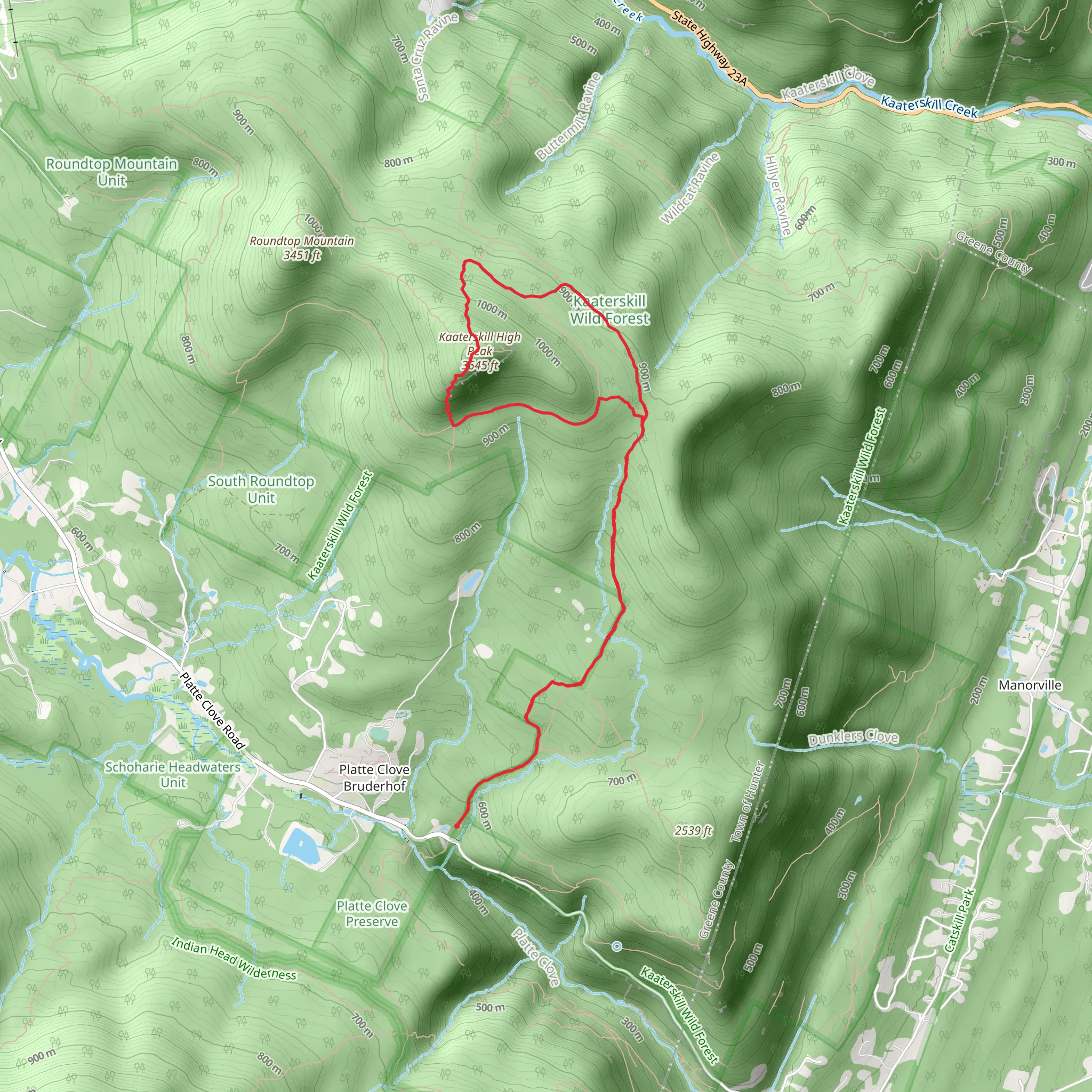 Kaaterskill High Peak Loop via Long Path mobile static map